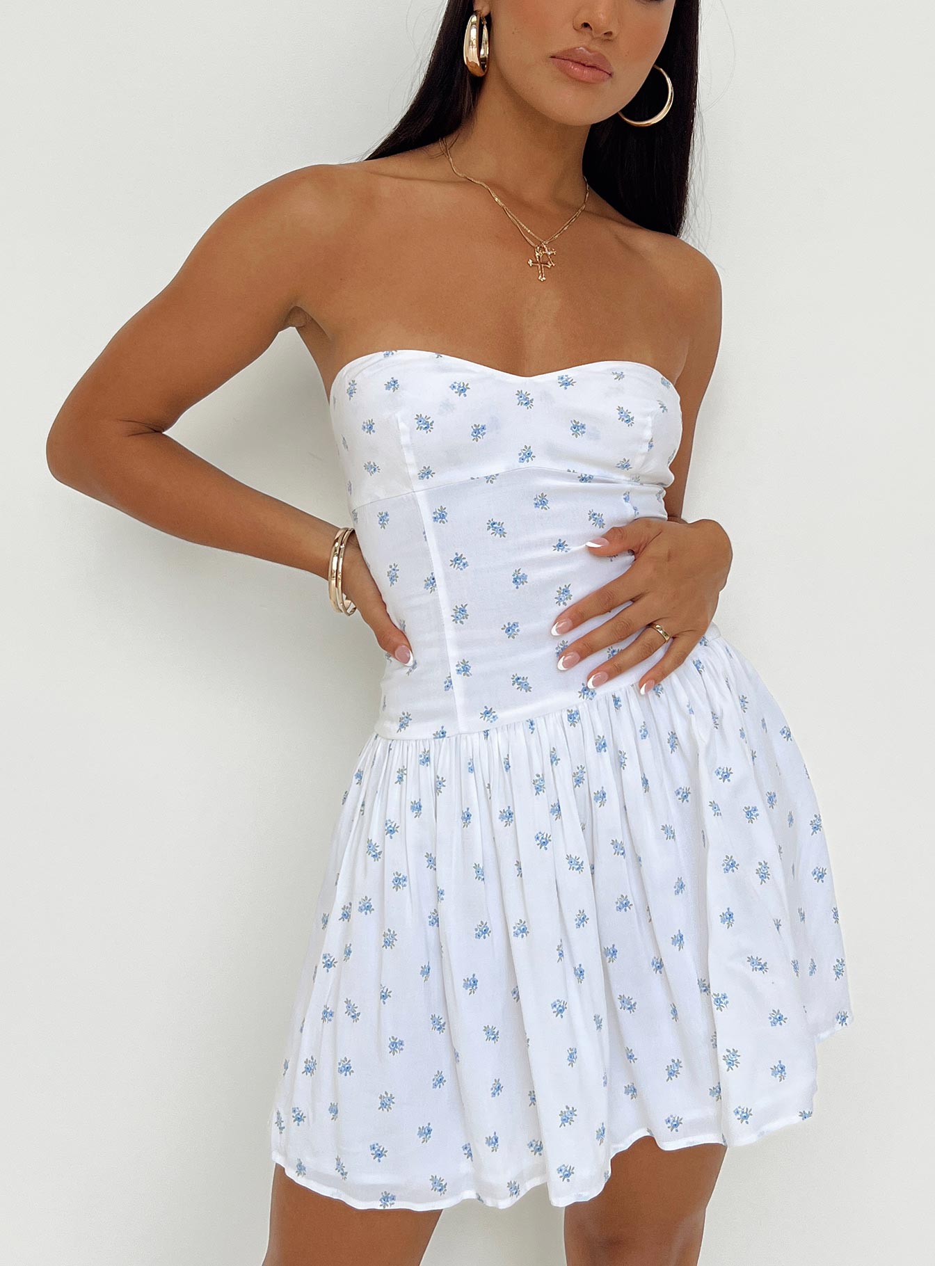 Bette Strapless Mini Dress White / Blue-Vipp Girl
