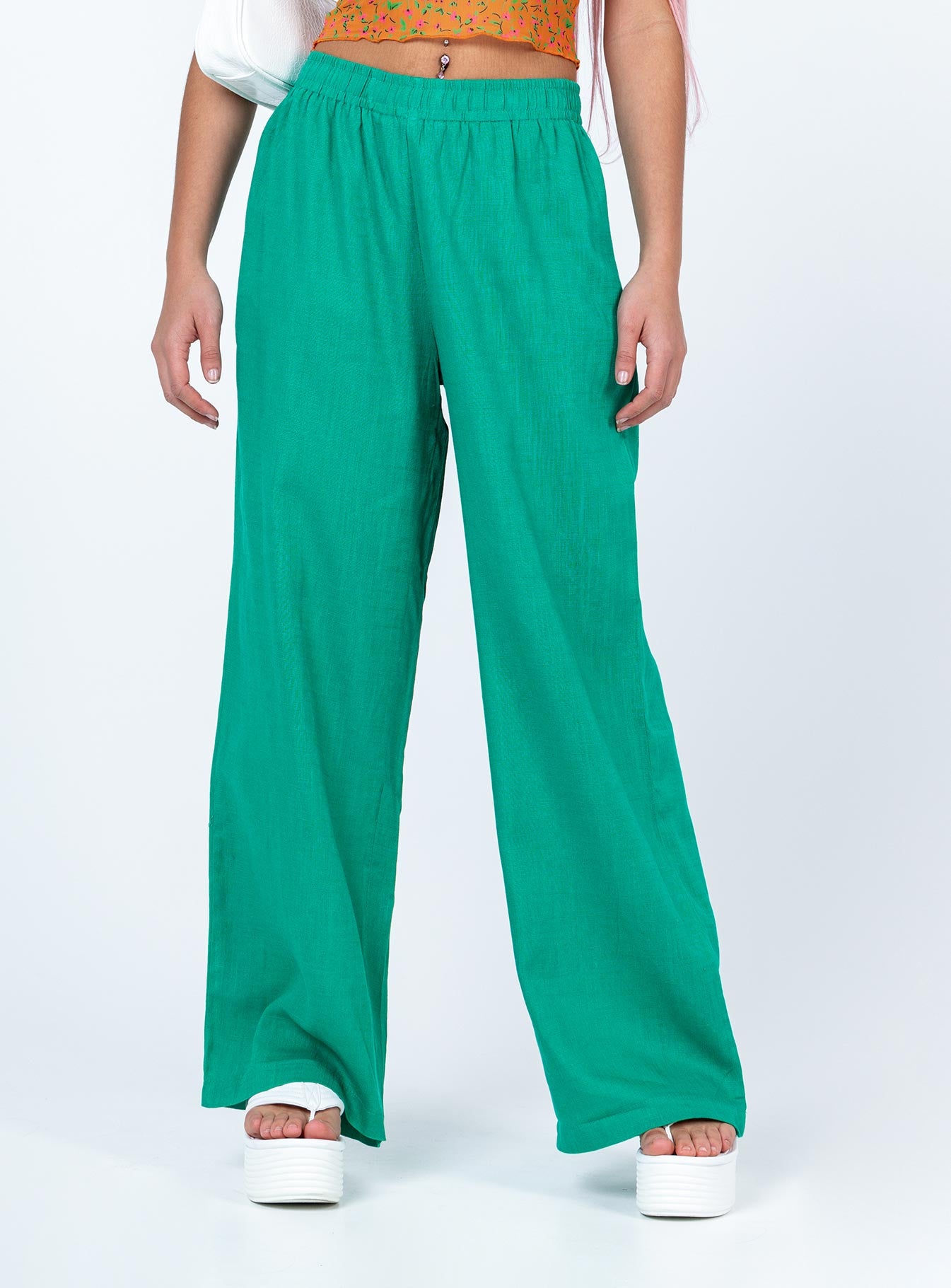 Louis Linen Blend Pants Green-Vipp Girl