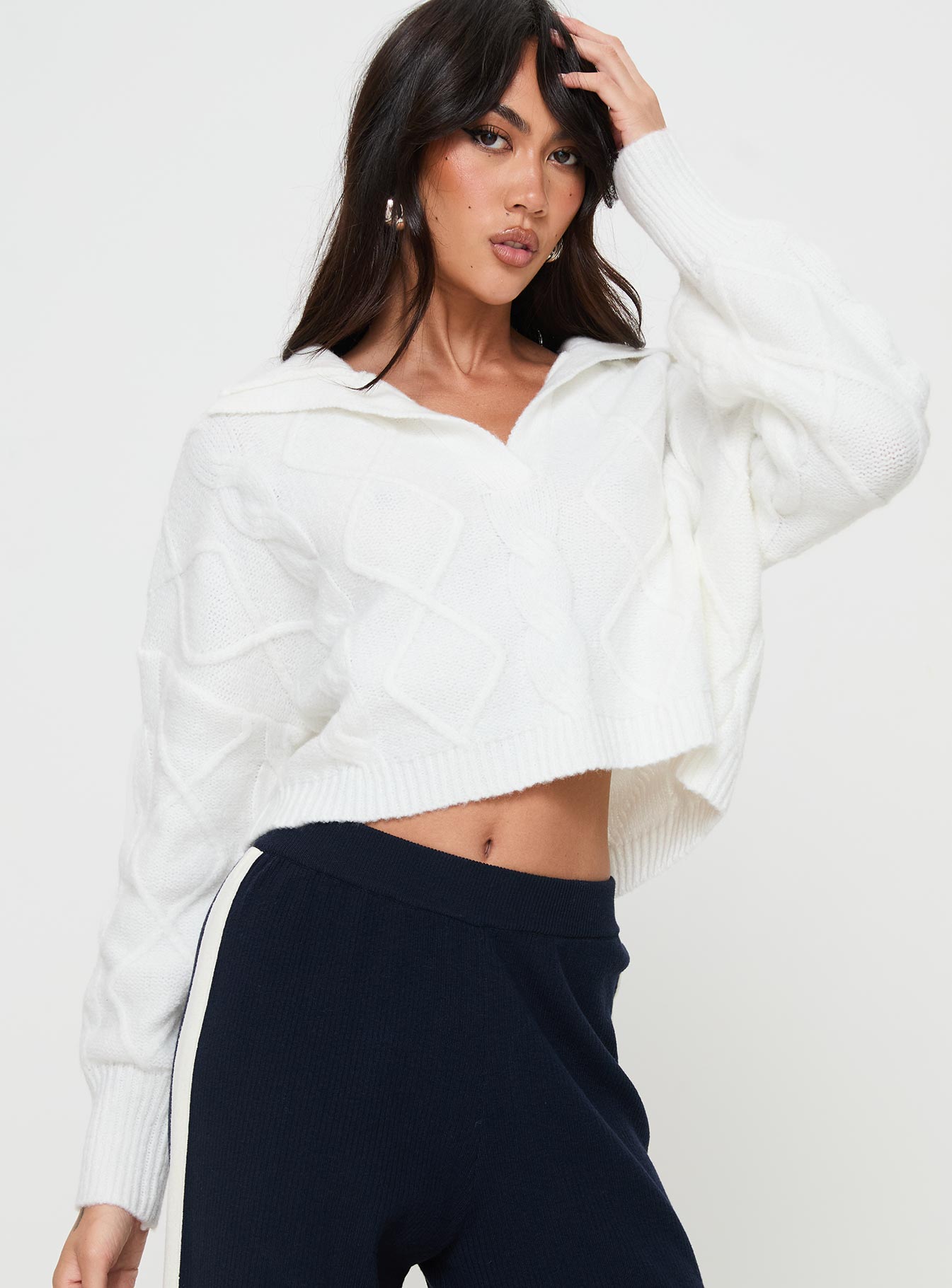 Ruthee Cable Knit Sweater Winter White-Vipp Girl