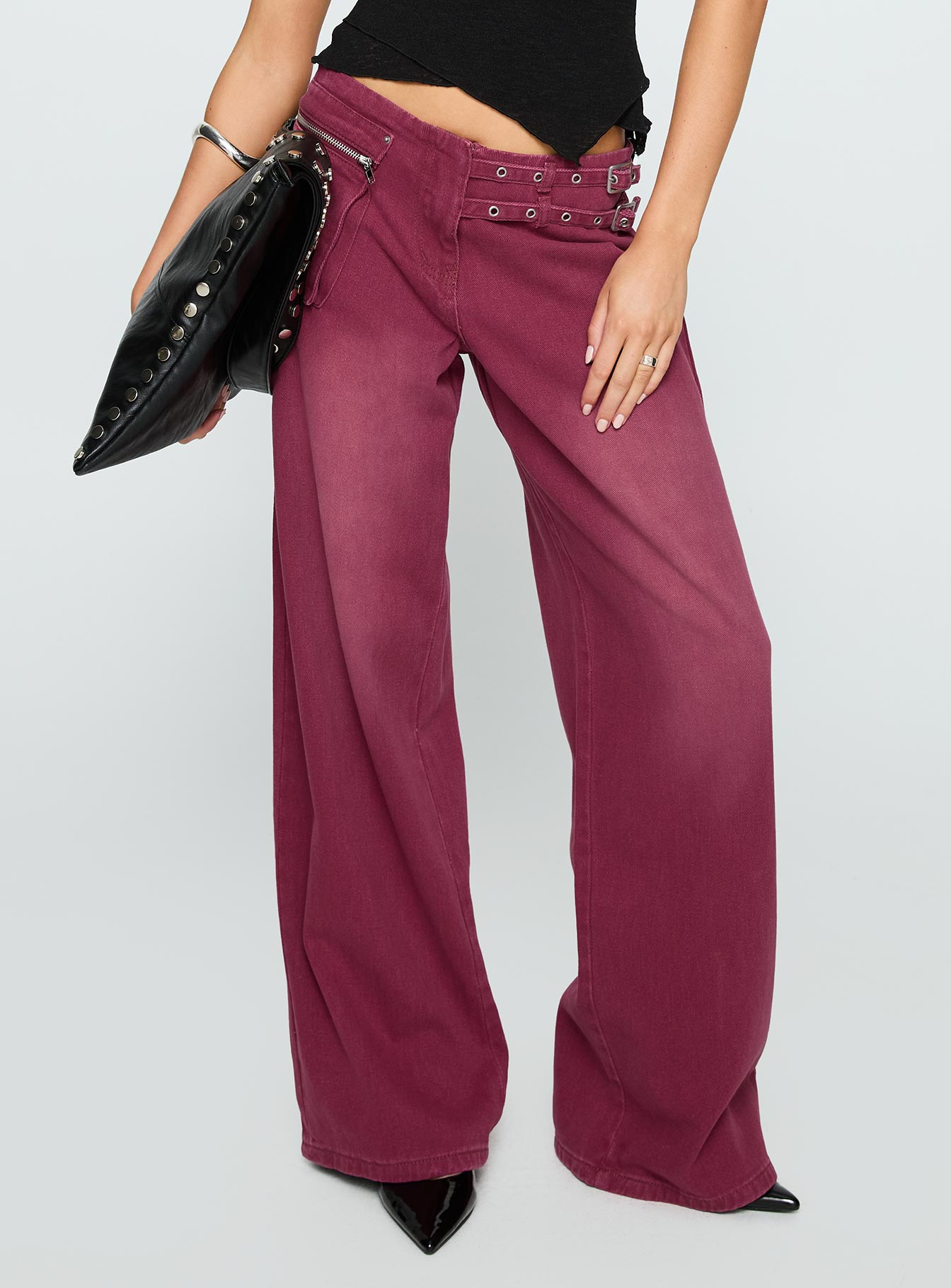 Paltrow Mid Rise Wide Leg Cargo Jeans Washed Burgundy-Vipp Girl