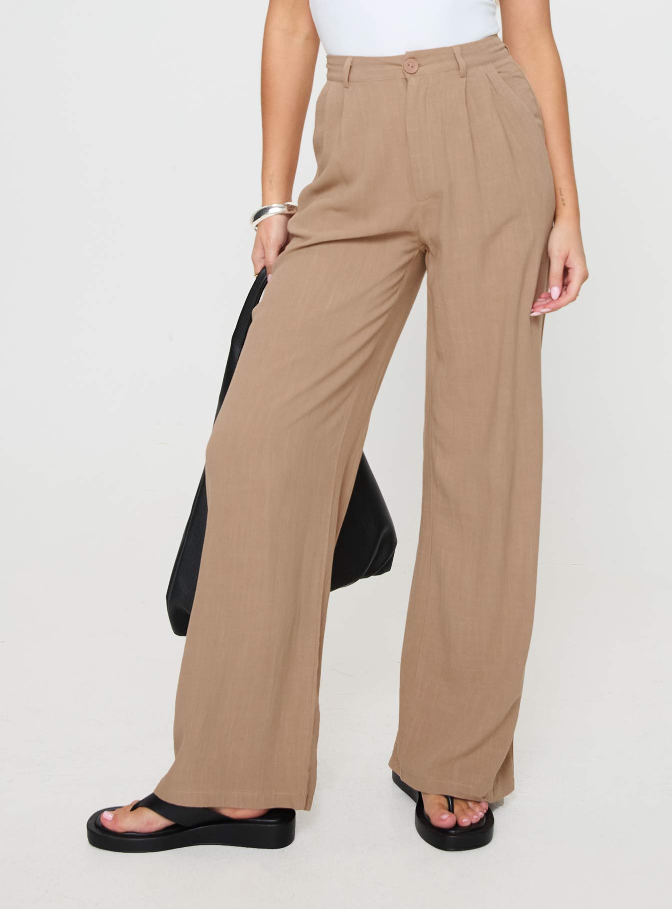 Brenda Linen Blend Pants Beige-Vipp Girl
