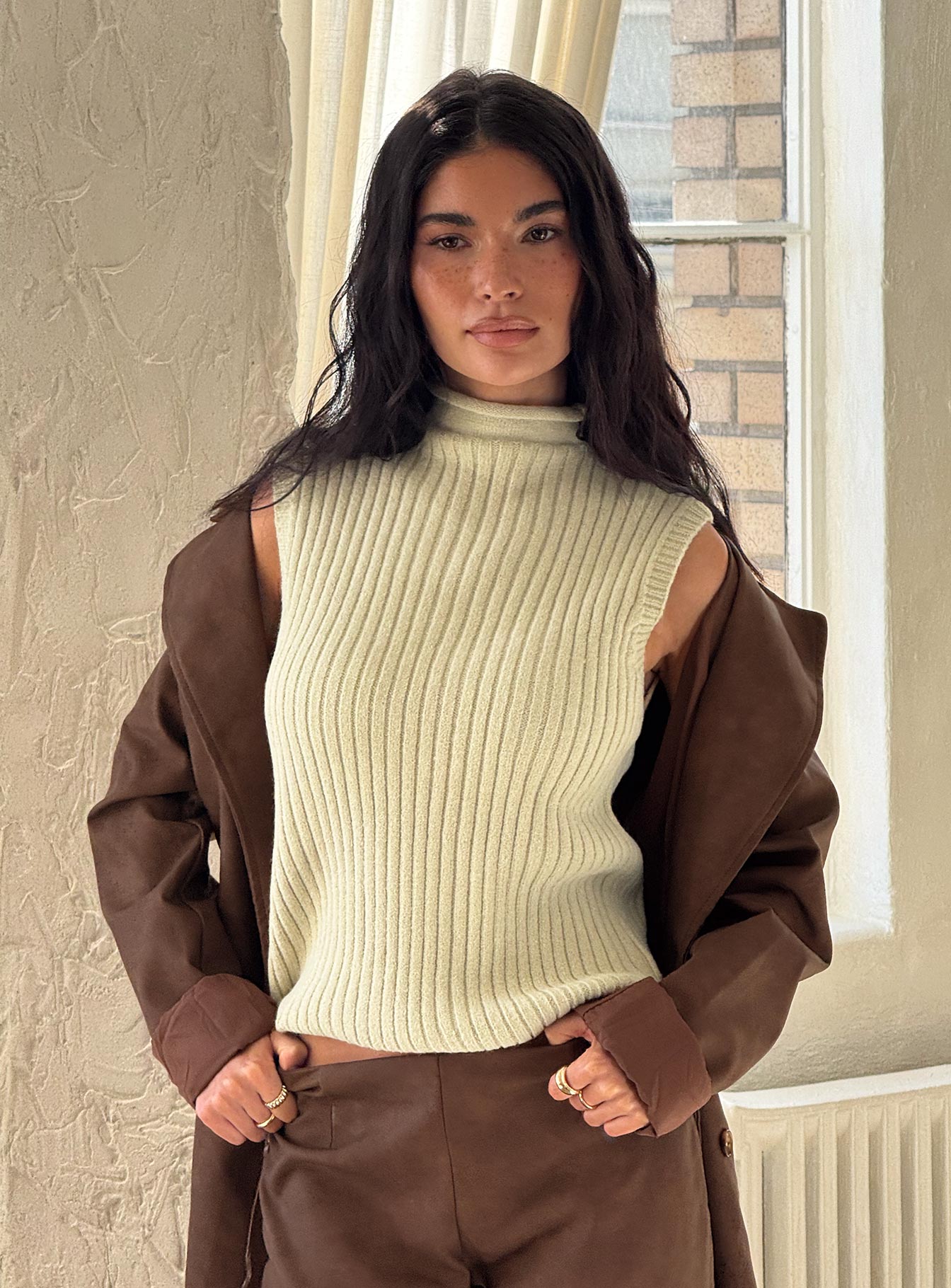 Mayleen Sleeveless High Neck Top Sage-Vipp Girl