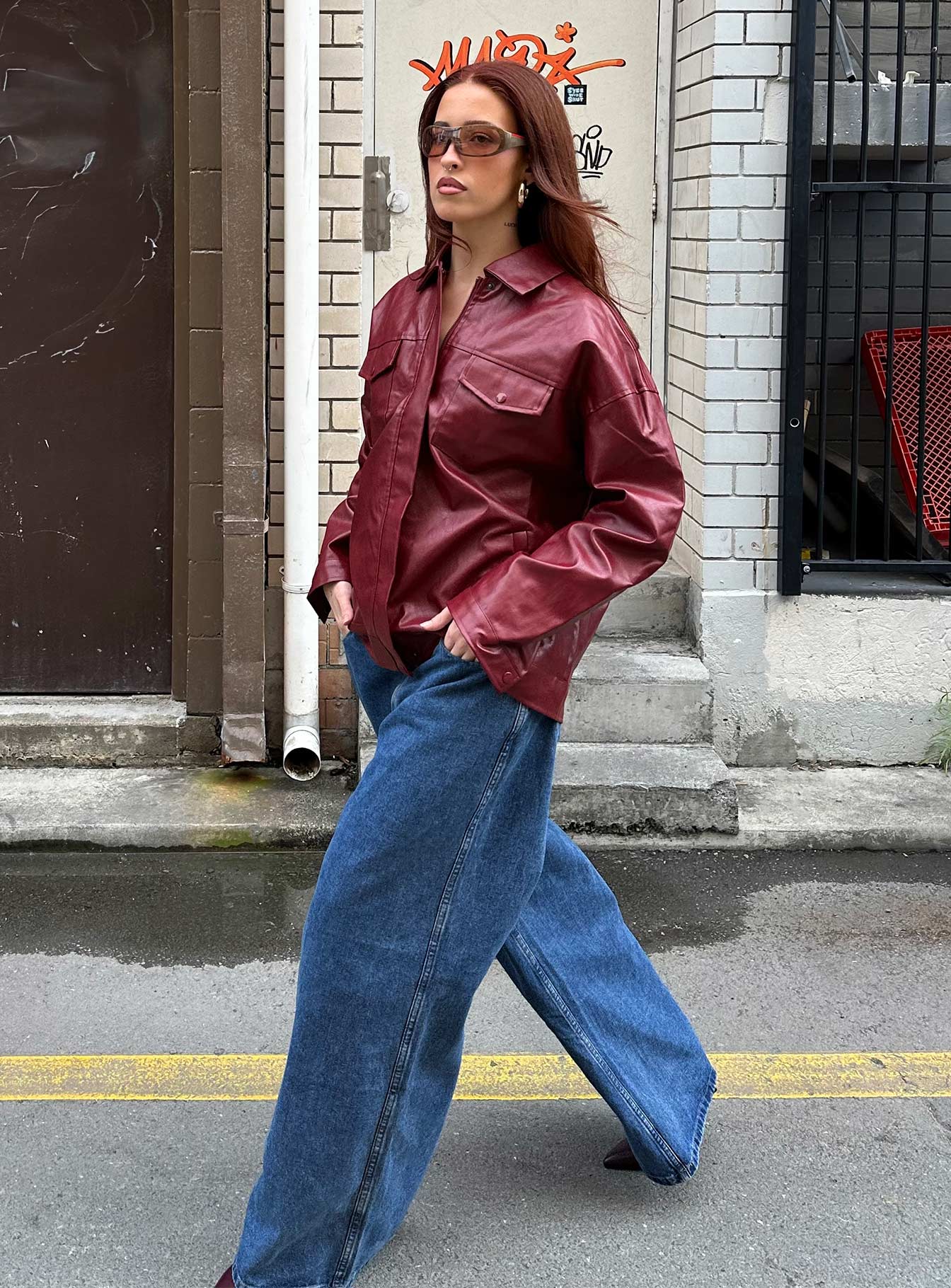 Callie Faux Leather Jacket Burgundy-Vipp Girl