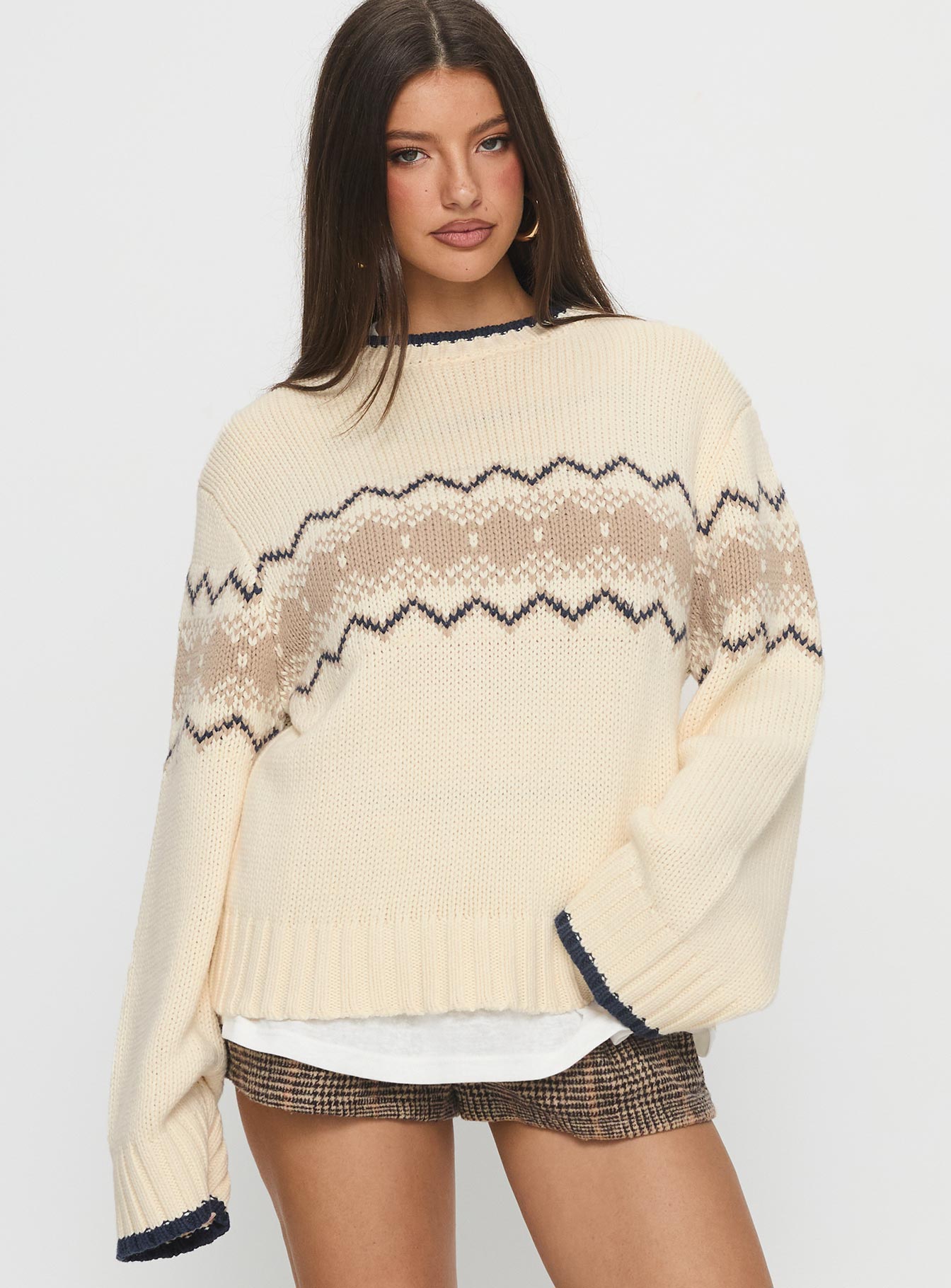 Madalynn Knit Graphic Jumper Beige-Vipp Girl