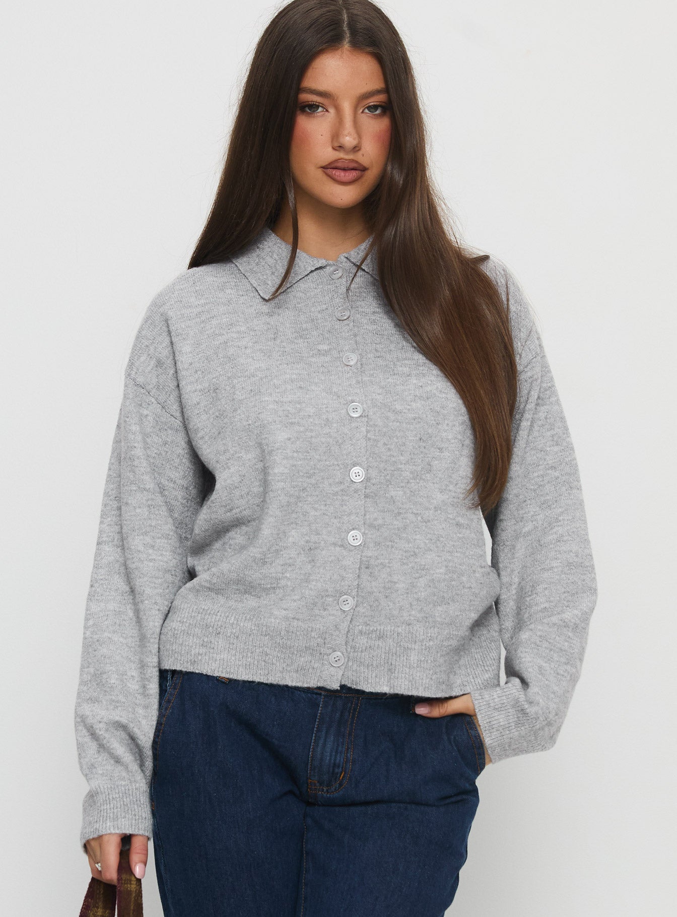 Nadyna Collared Cardigan Grey Marle-Vipp Girl