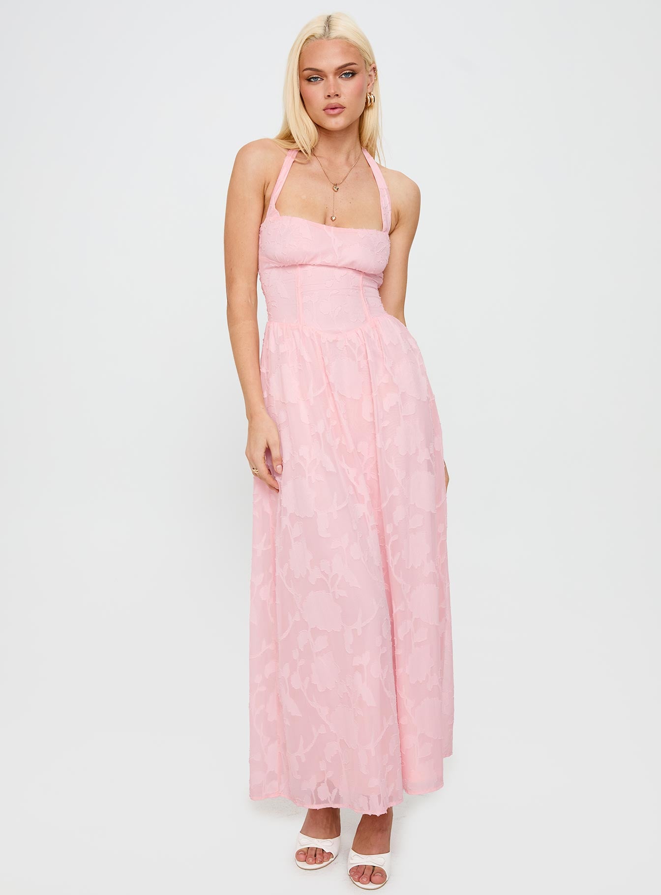Fransiska Burnout Halter Maxi Dress Pink-Vipp Girl