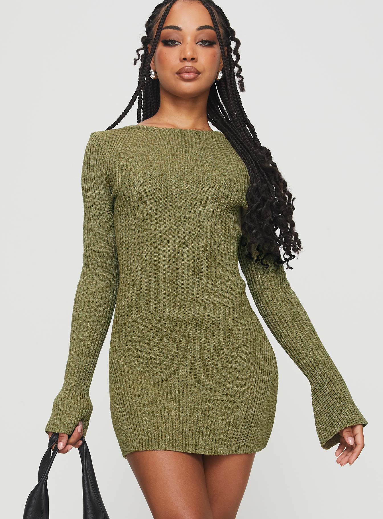 Osment Long Sleeve Knit Mini Dress Olive-Vipp Girl