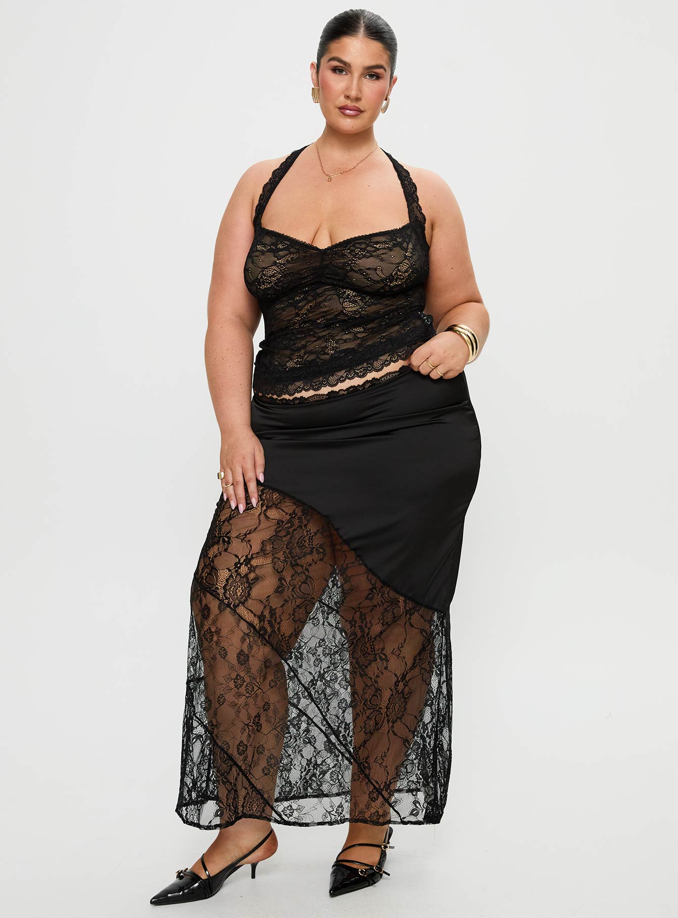 Castelli Lace Maxi Skirt Black Curve-Vipp Girl