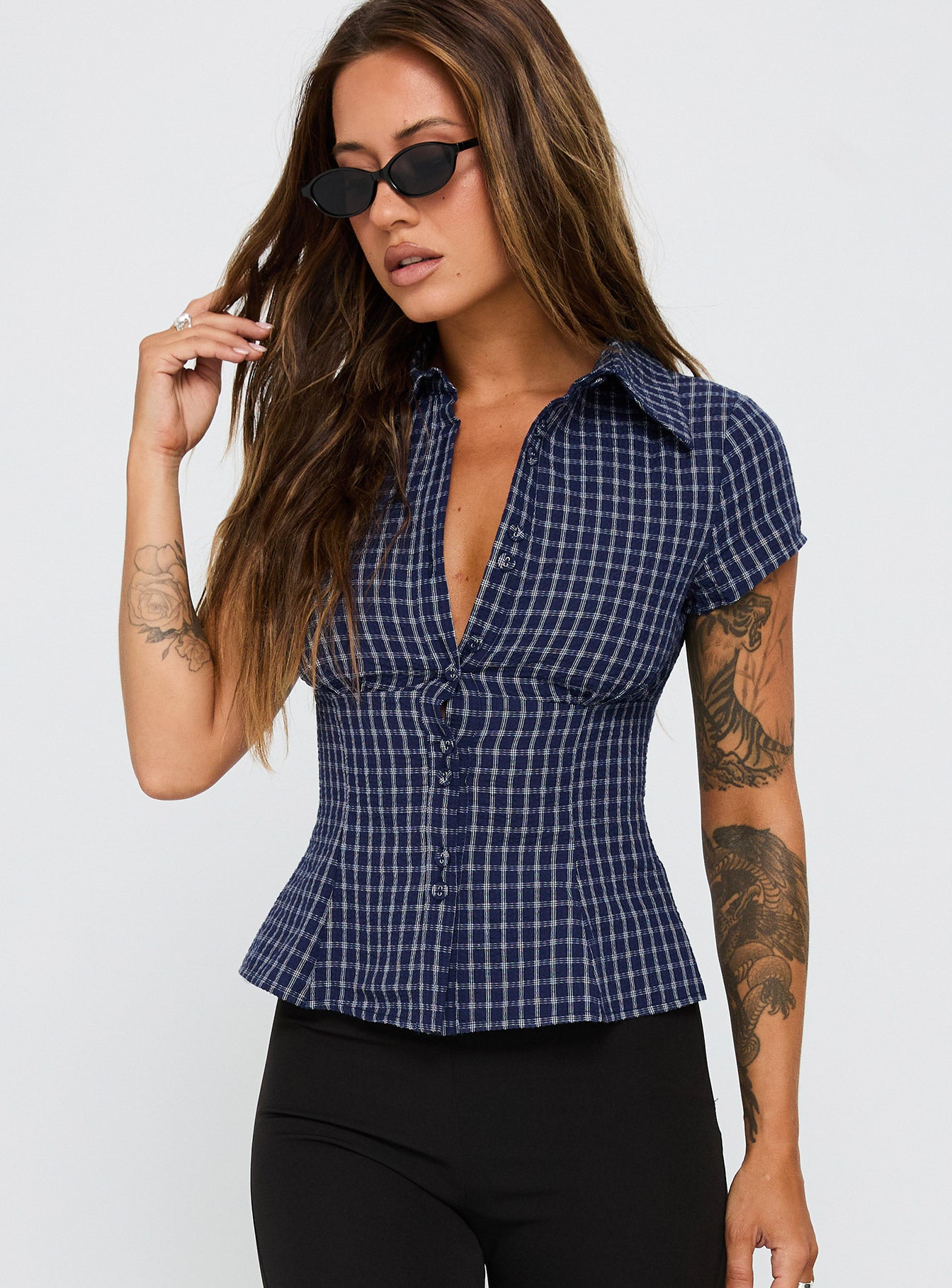 Cottesloe Blouse Top Navy Check-Vipp Girl