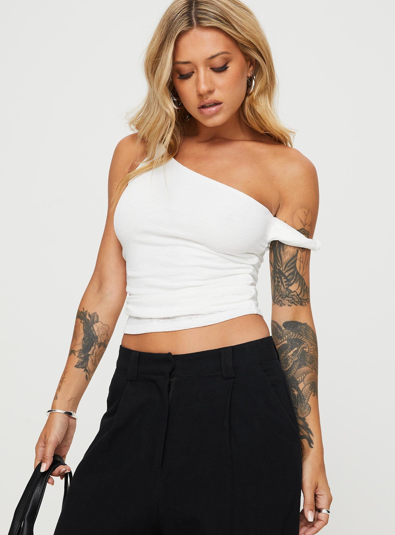 Messenger One Shoulder Top White-Vipp Girl