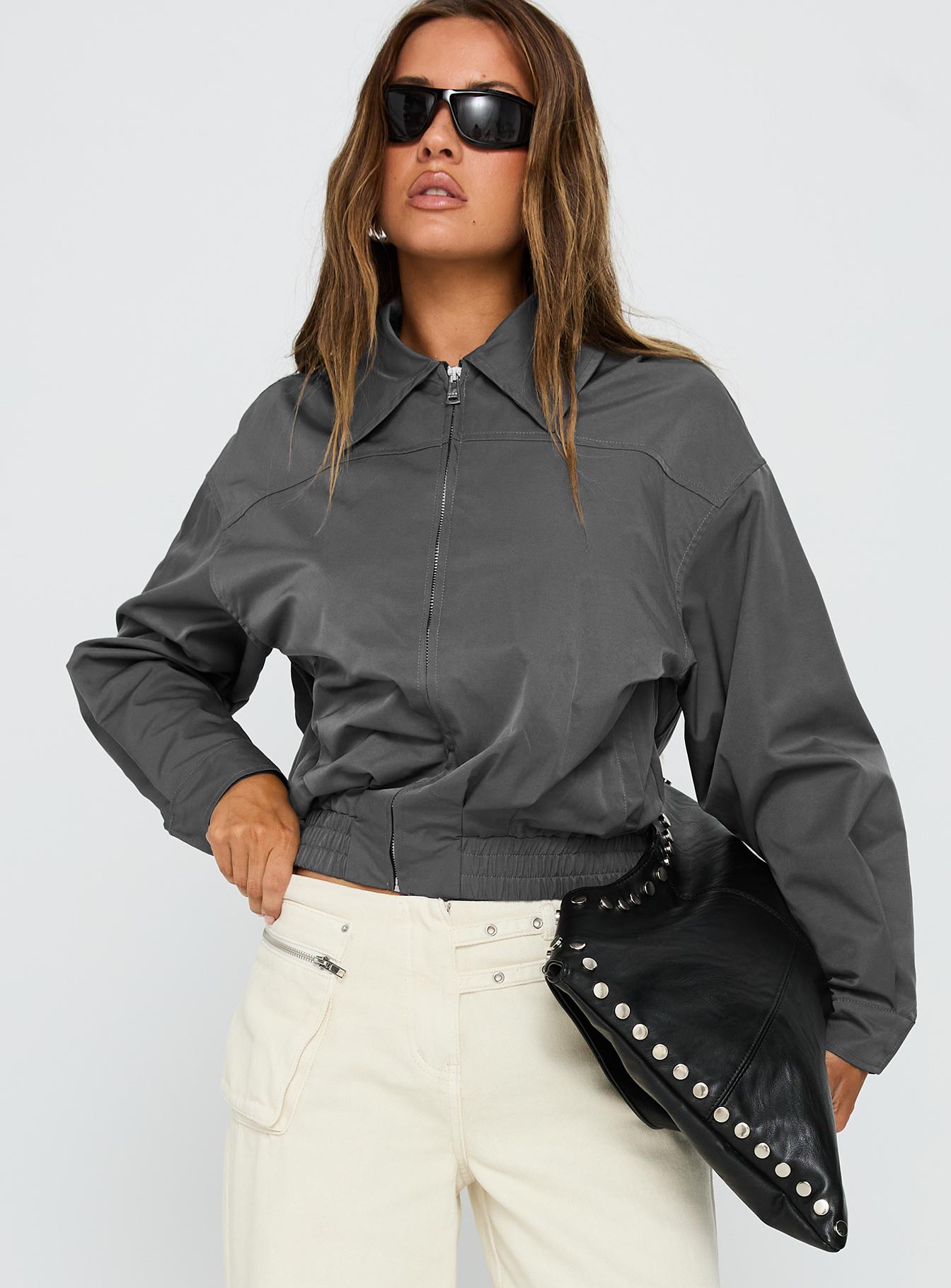 Call You Up Bomber Jacket Charcoal-Vipp Girl