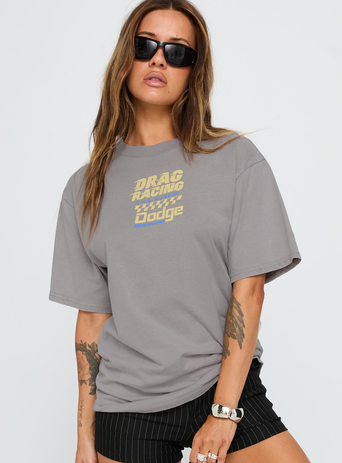 Dodge Racer Oversized Graphic Tee Grey-Vipp Girl