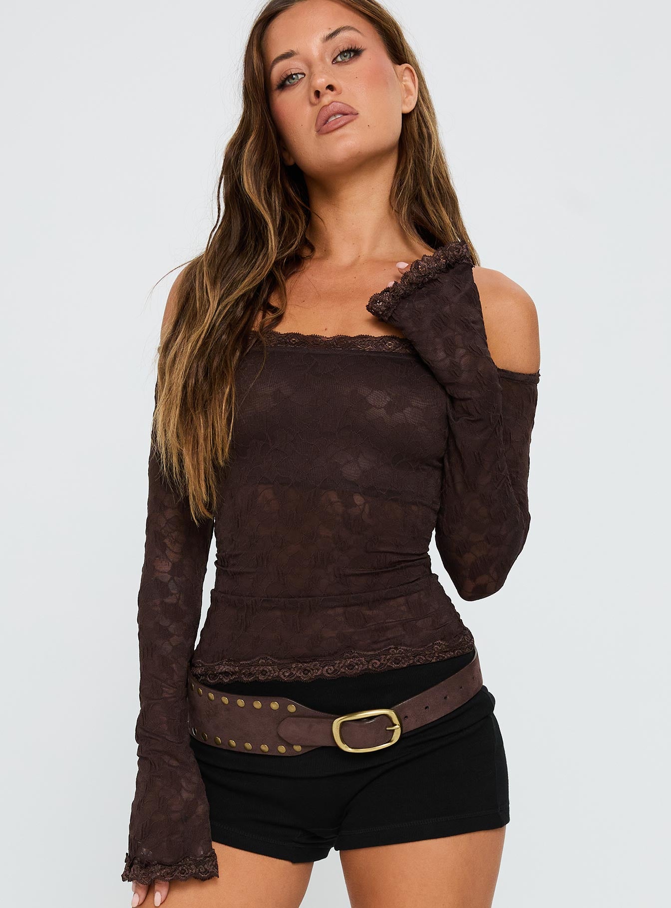 Mochapella Off The Shoulder Top Brown-Vipp Girl