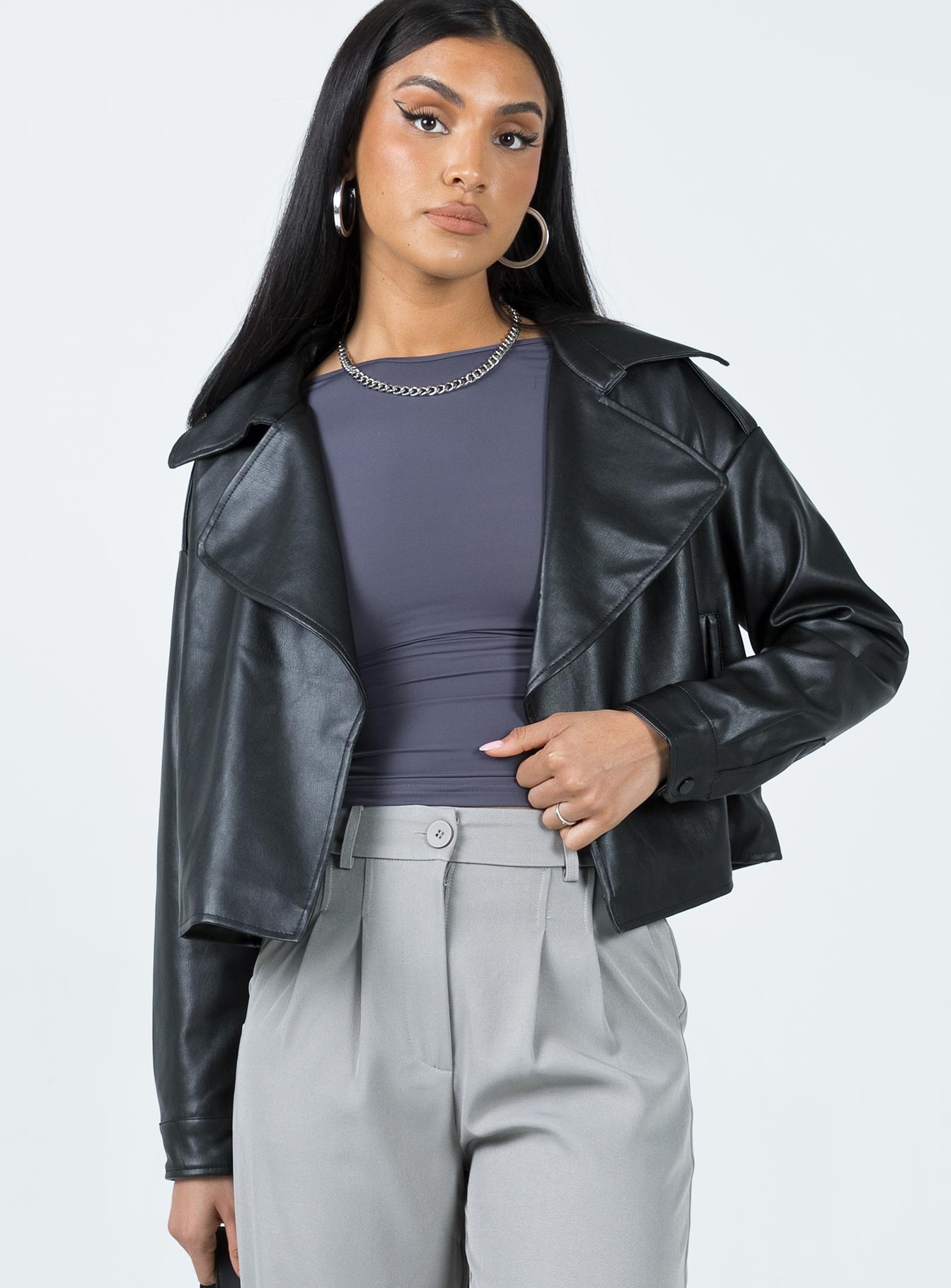 Redfern Faux Leather Jacket Black-Vipp Girl