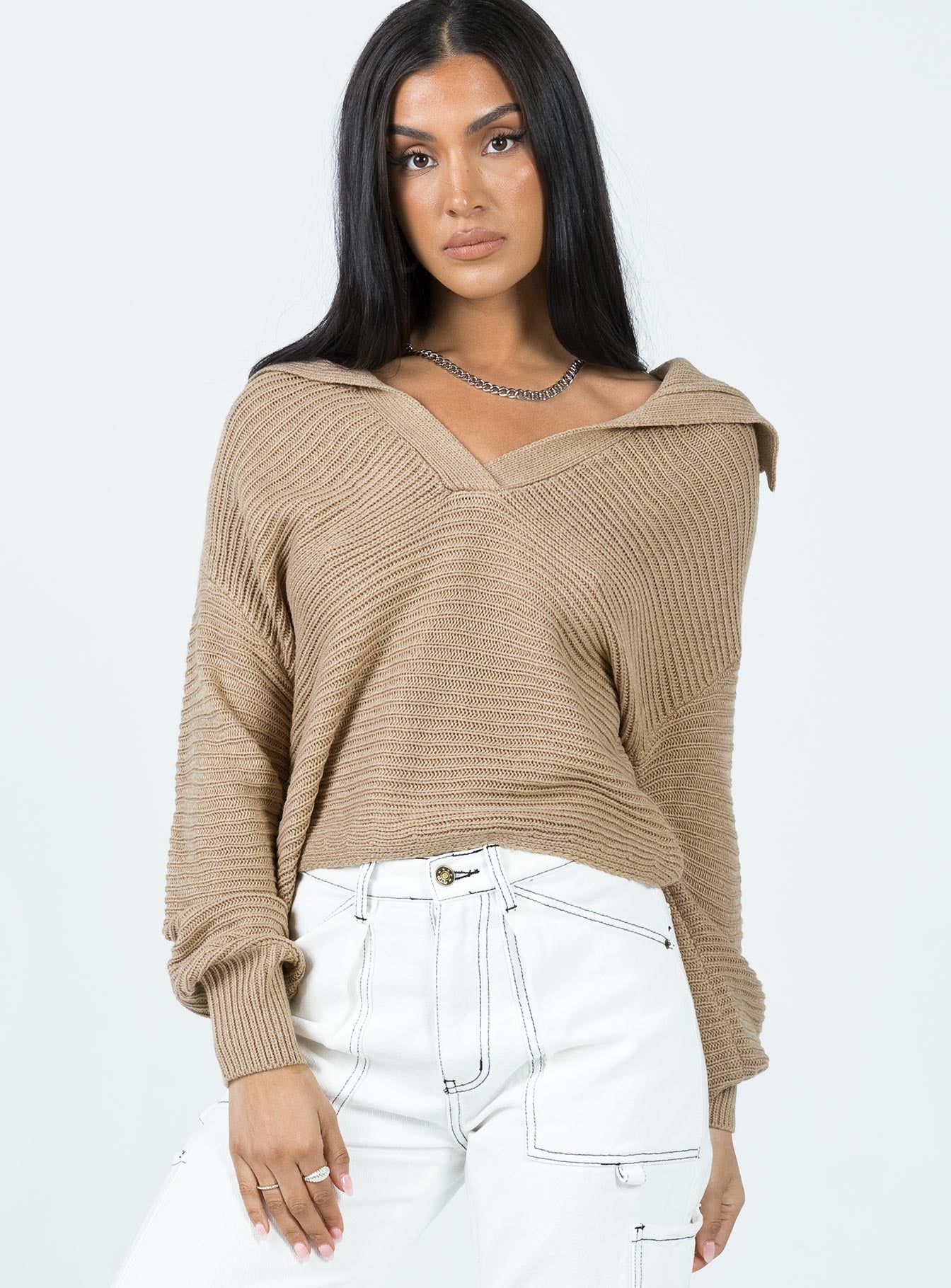 Brihni Oversized Knit Sweater Beige-Vipp Girl