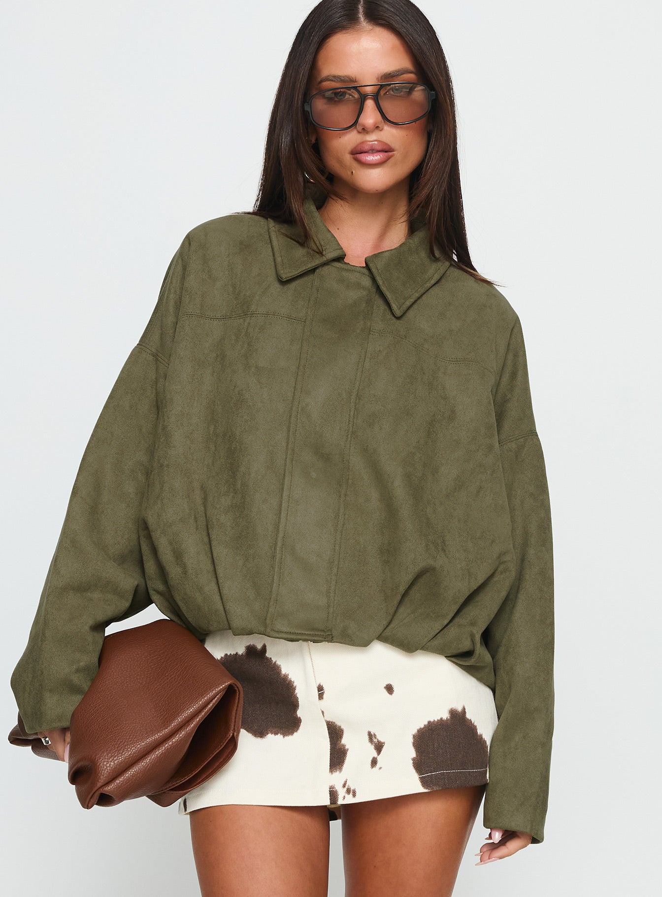 Enlightened Faux Suede Bomber Jacket Khaki-Vipp Girl