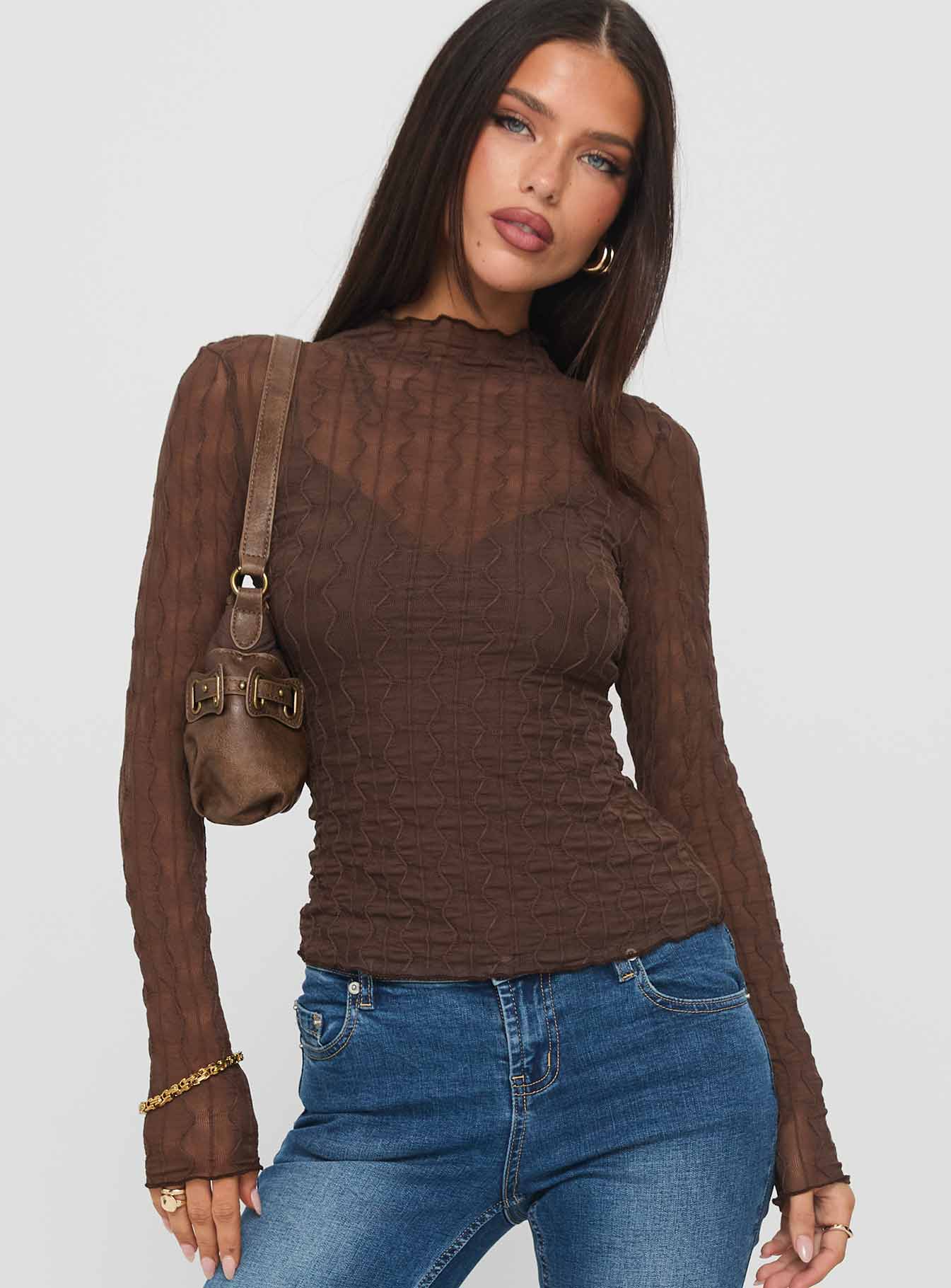 Fabiana Layered Long Sleeve Top Brown-Vipp Girl