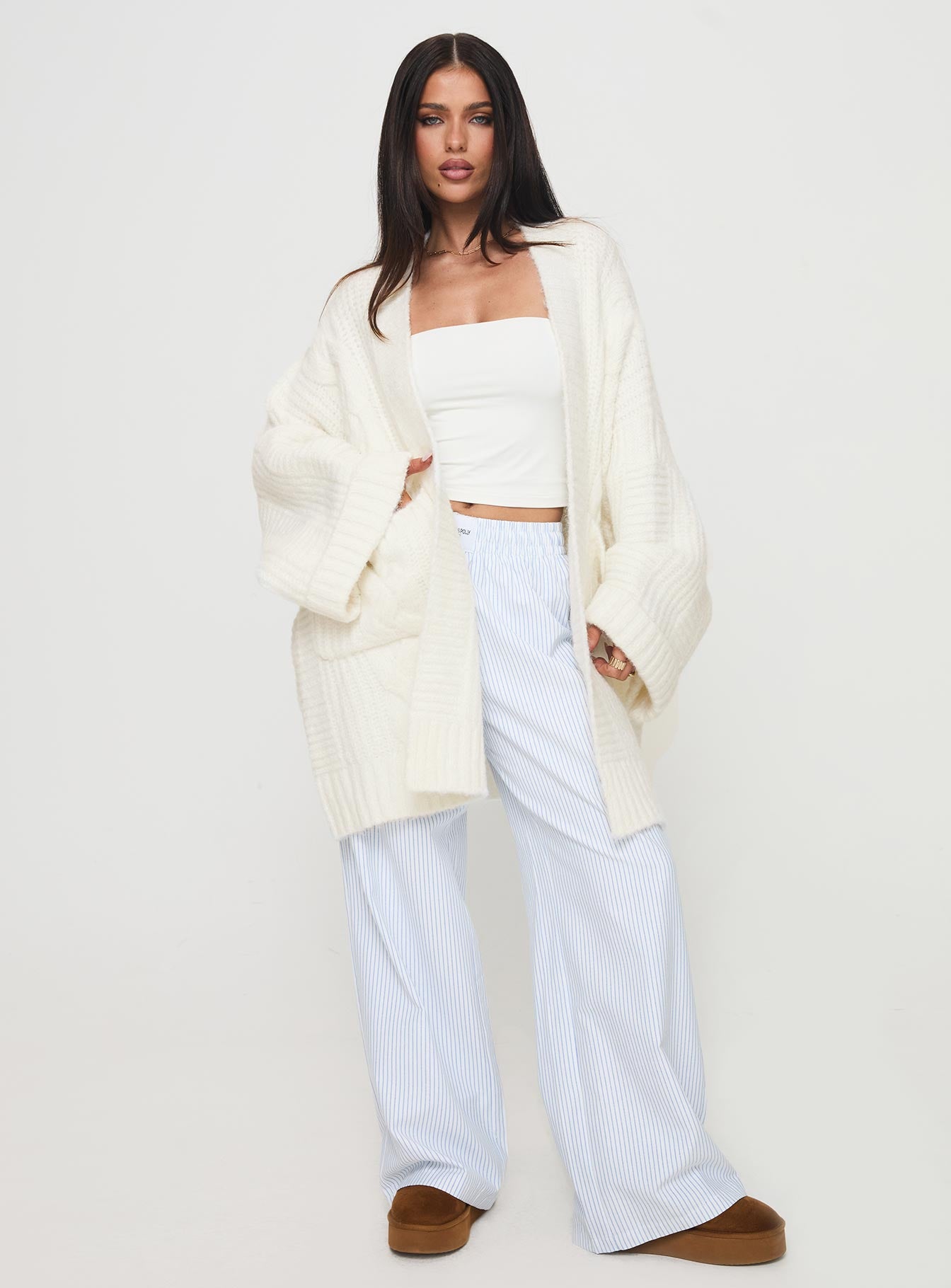 Paisleigh Cable Knit Cardigan Cream-Vipp Girl