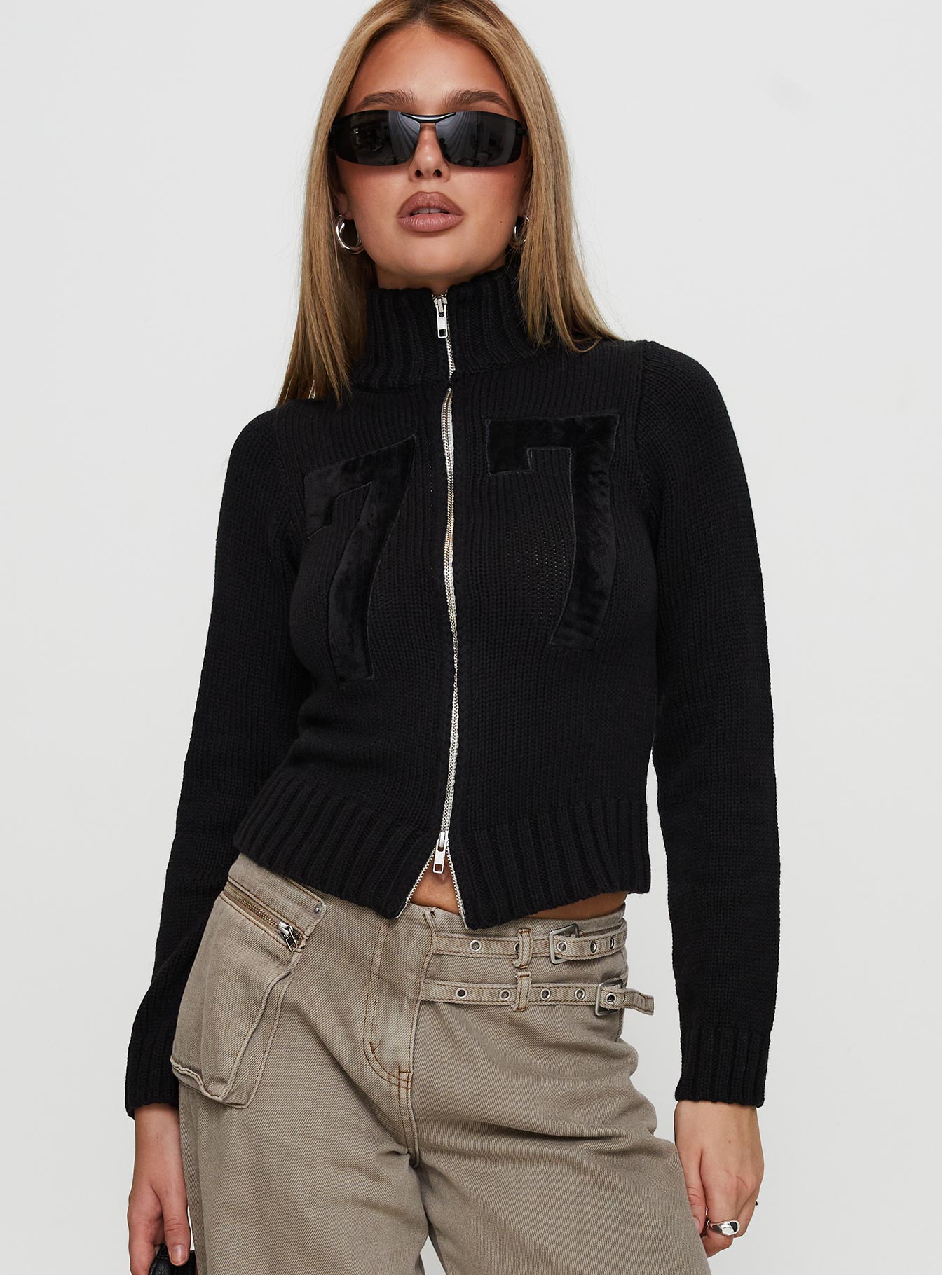 Nylah Zip Up Knit Jacket Black-Vipp Girl