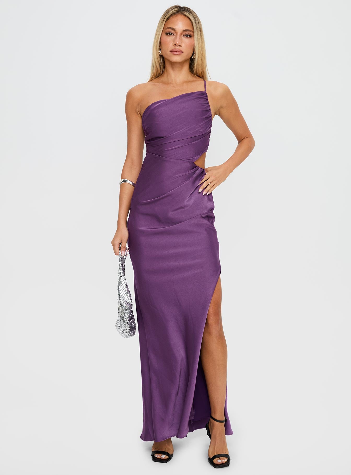 Leading Role One Shoulder Maxi Dress Purple-Vipp Girl