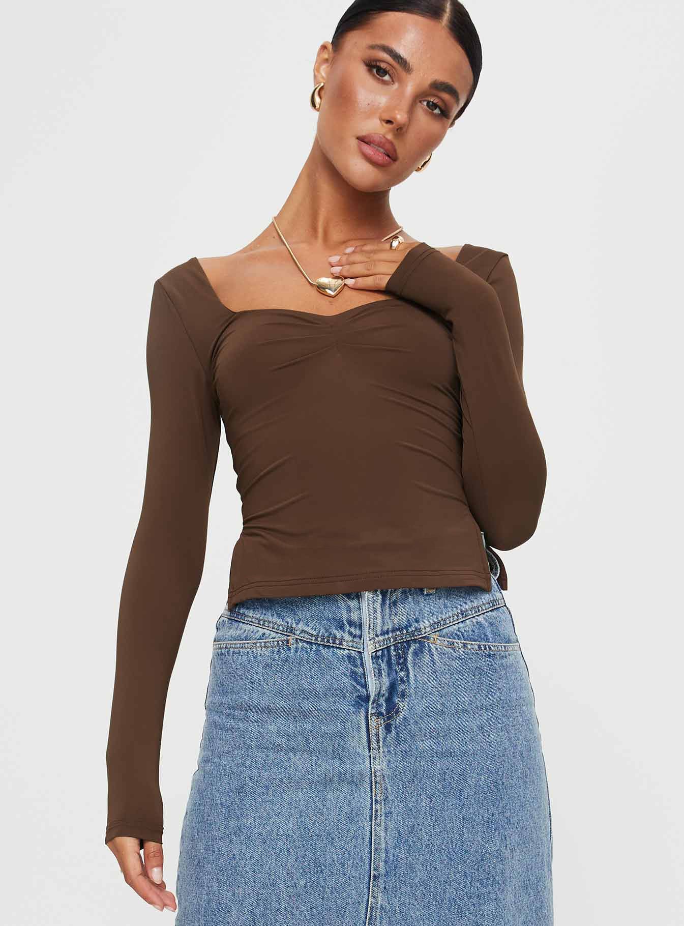 Rehna Long Sleeve Top Brown-Vipp Girl