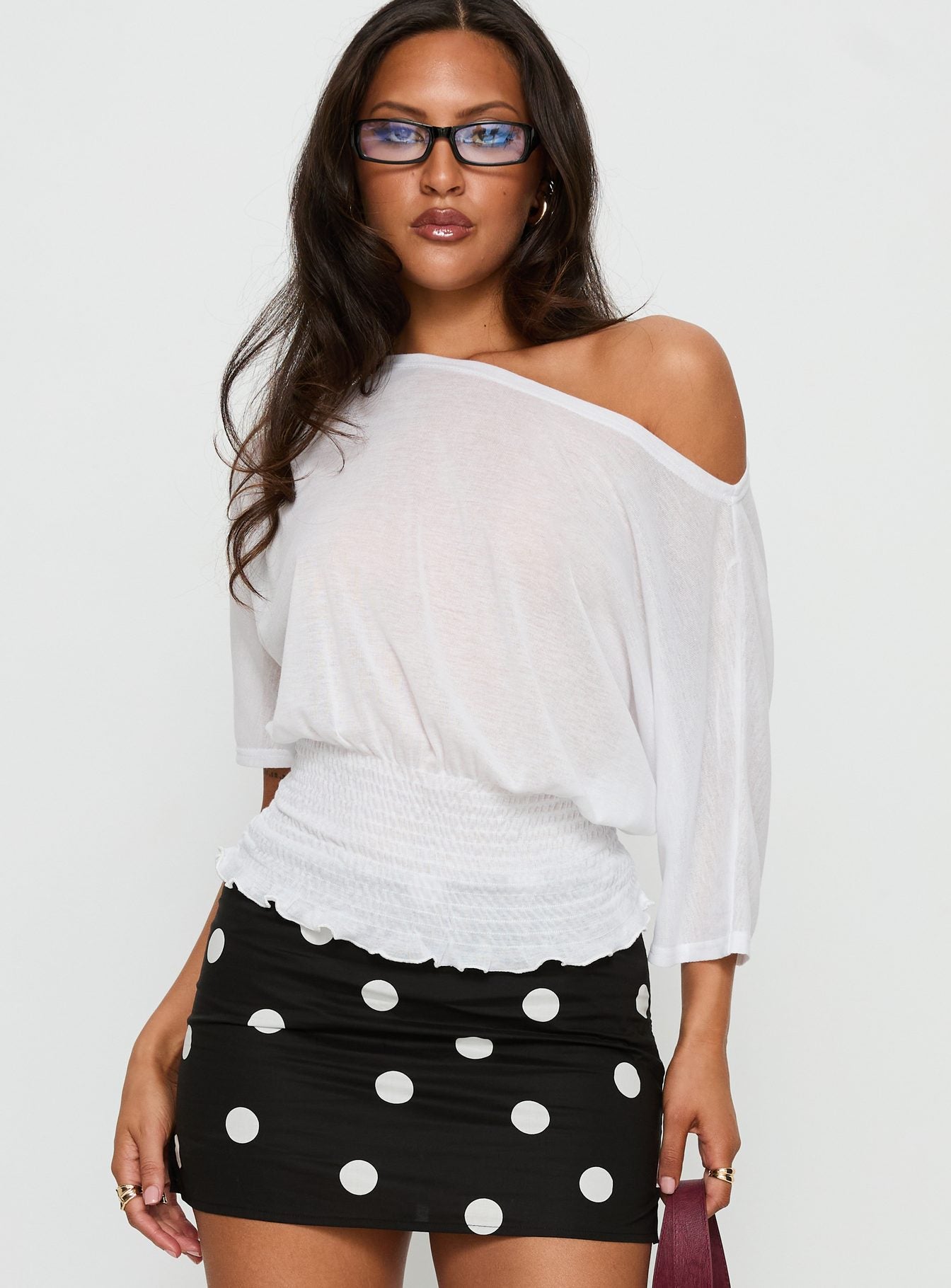 Dayten Off Shoulder Sheer Top White-Vipp Girl