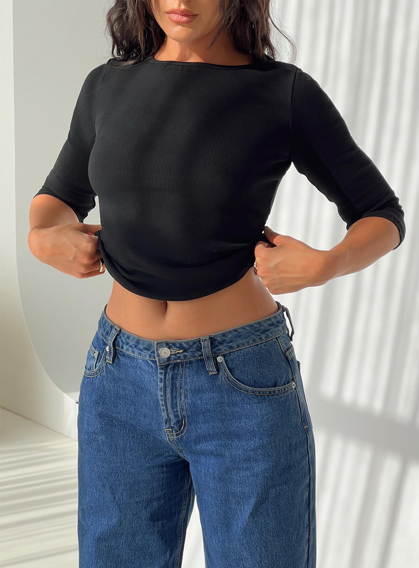 Elaia 3/4 Sleeve Top Black-Vipp Girl