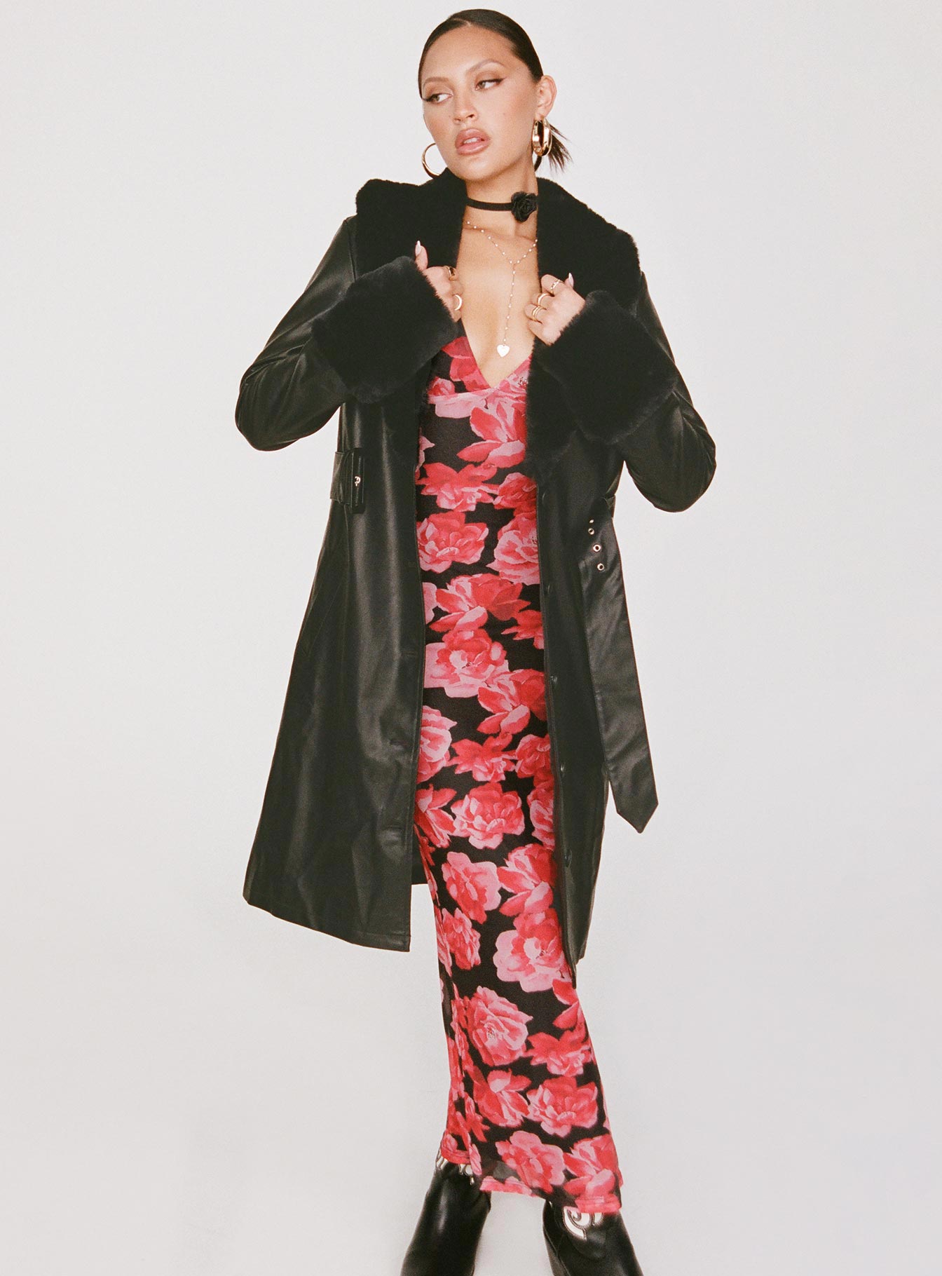 Brooklyn Faux Leather Long Coat Black-Vipp Girl