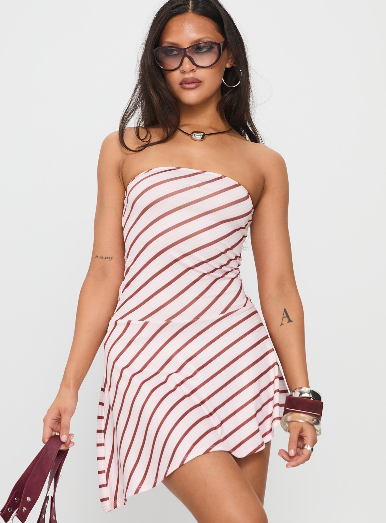 Kagari Dress Diagonal Stripe Pink-Vipp Girl