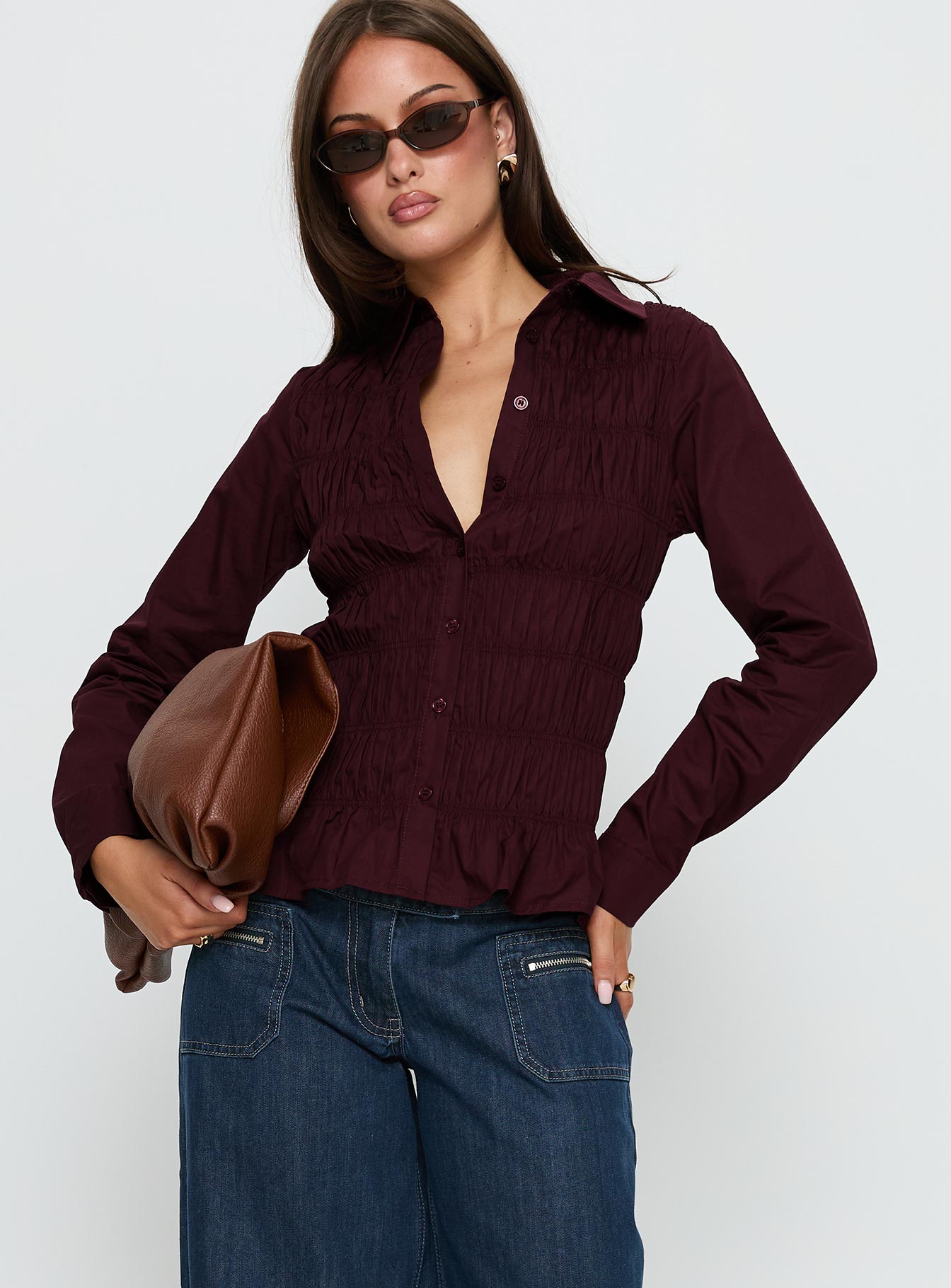 Cultivate Shirred Long Sleeve Top Plum-Vipp Girl