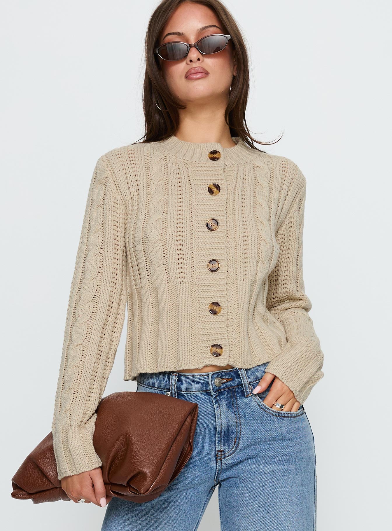 Donielle Cable Knit Cardigan Beige-Vipp Girl