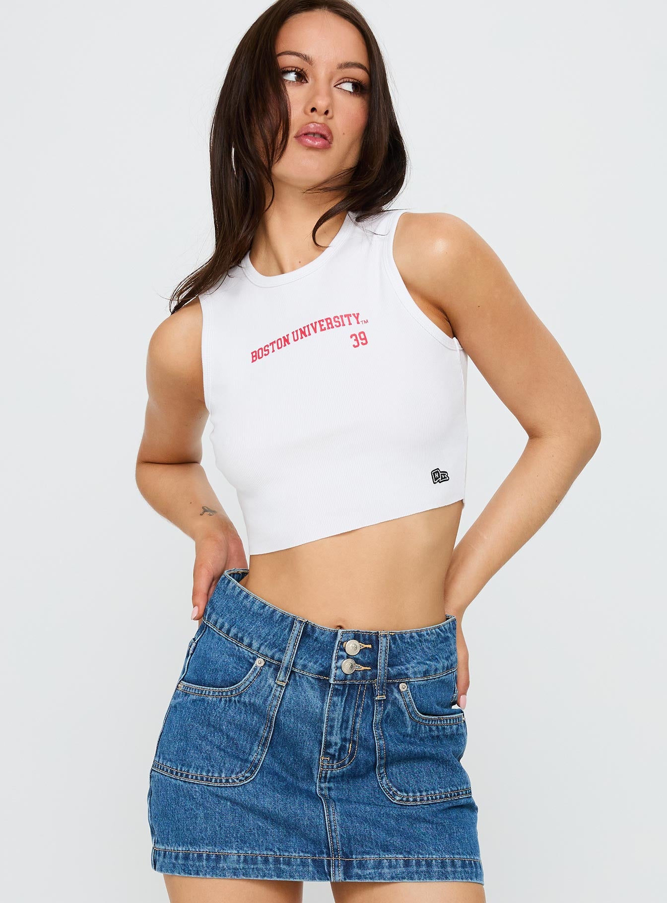 Boston University Cutoff Tank Top White-Vipp Girl