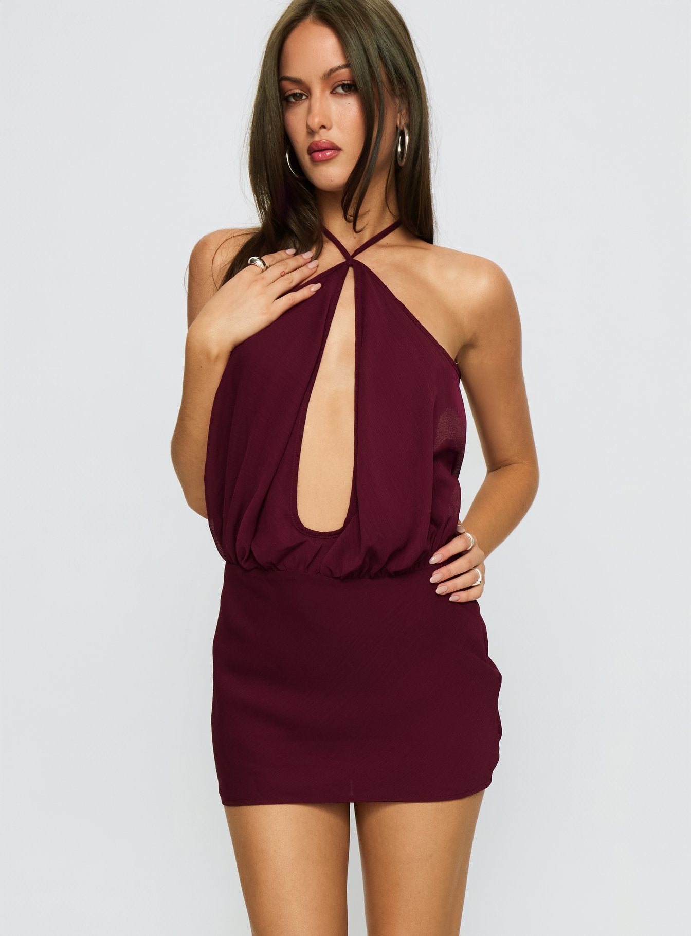 Drifting Away Chiffon Mini Dress Currant-Vipp Girl