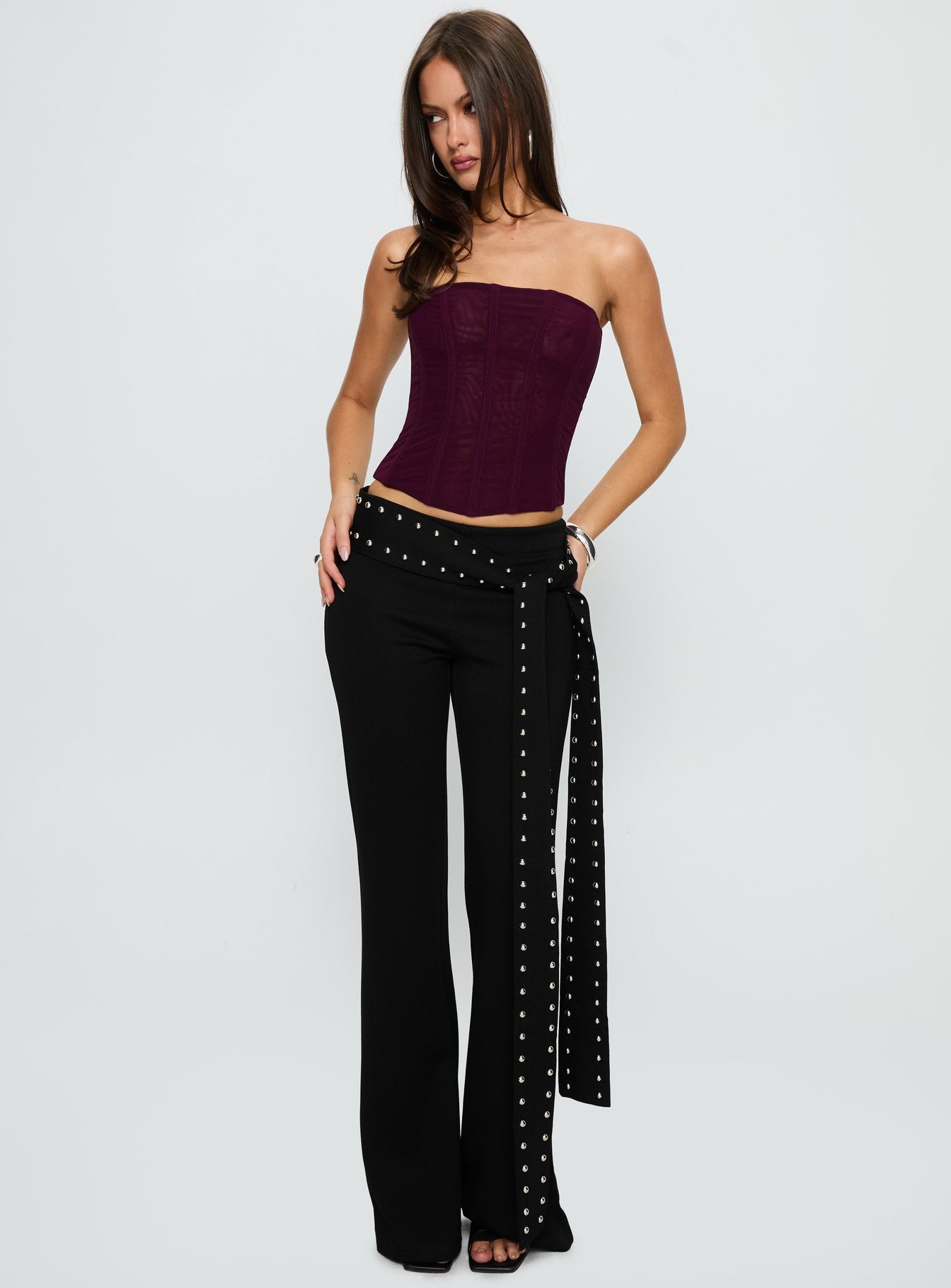 Nikolia Studded Wrap Belt Pants Black-Vipp Girl