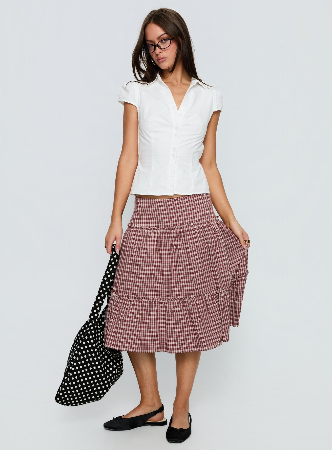 Cascades Low Rise Midi Skirt Red Check-Vipp Girl