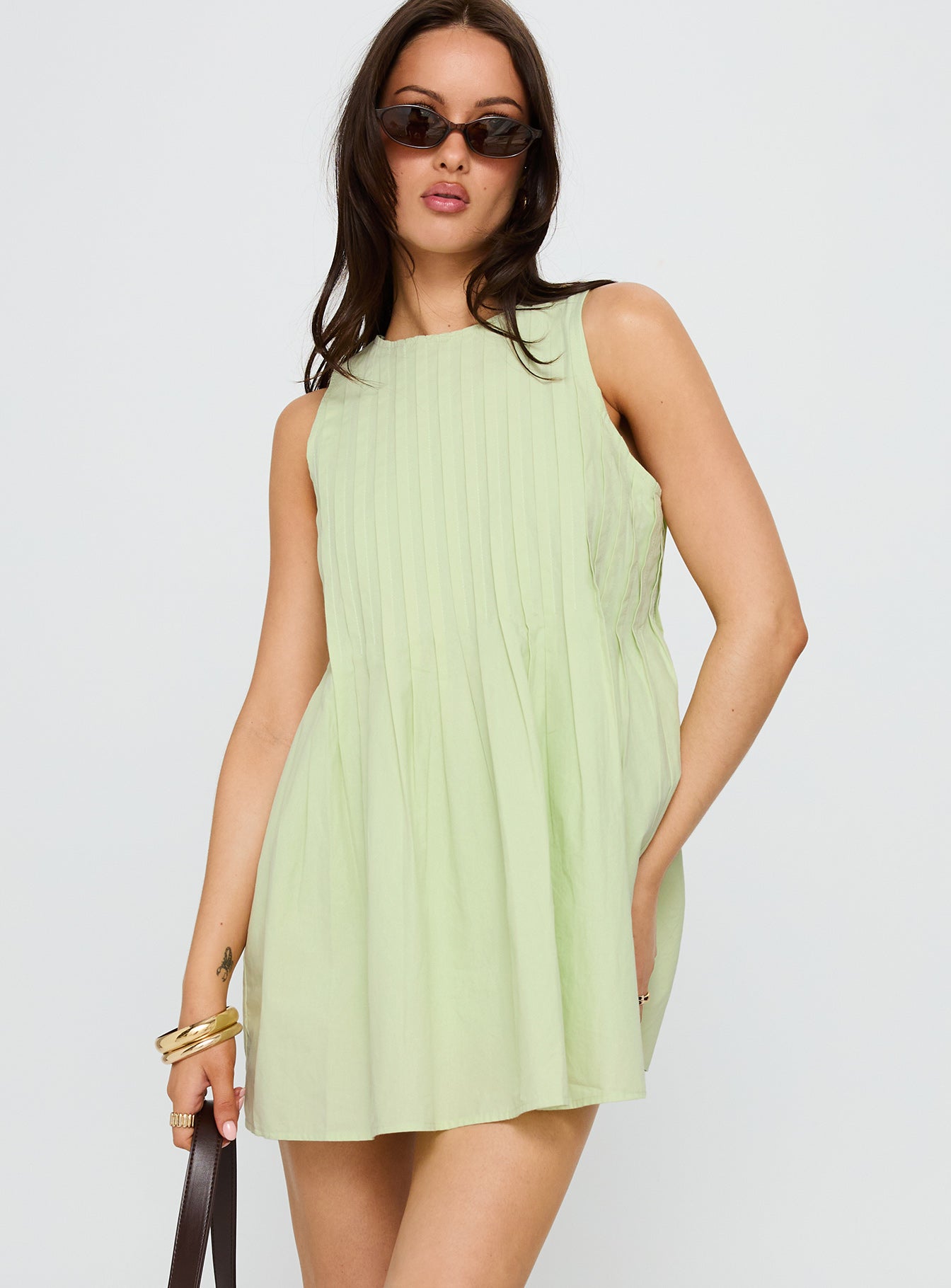 Dreamboat Pleated Mini Dress Matcha-Vipp Girl