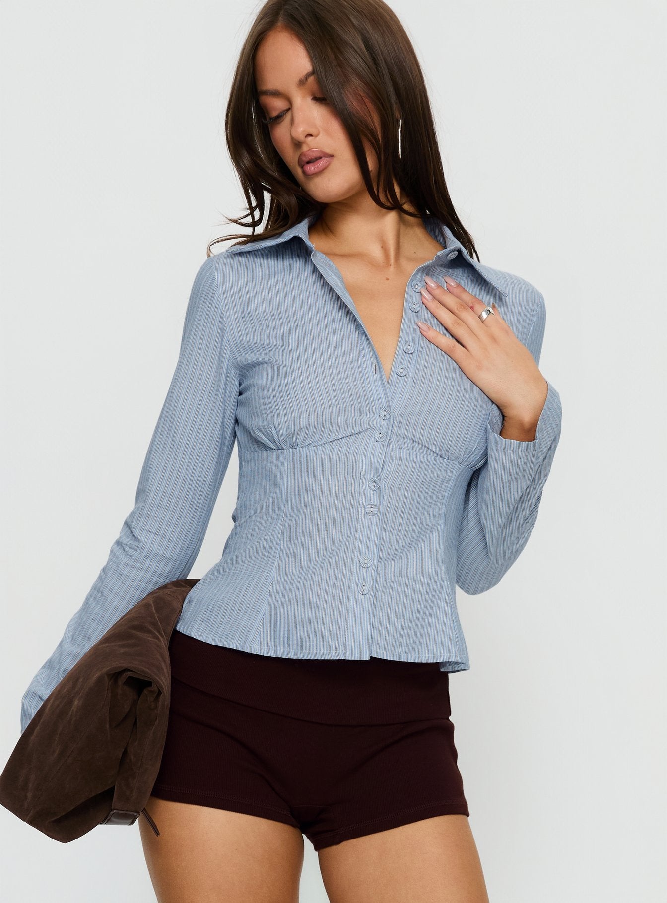 Cottesloe Long Sleeve Blouse Top Blue Stripe-Vipp Girl