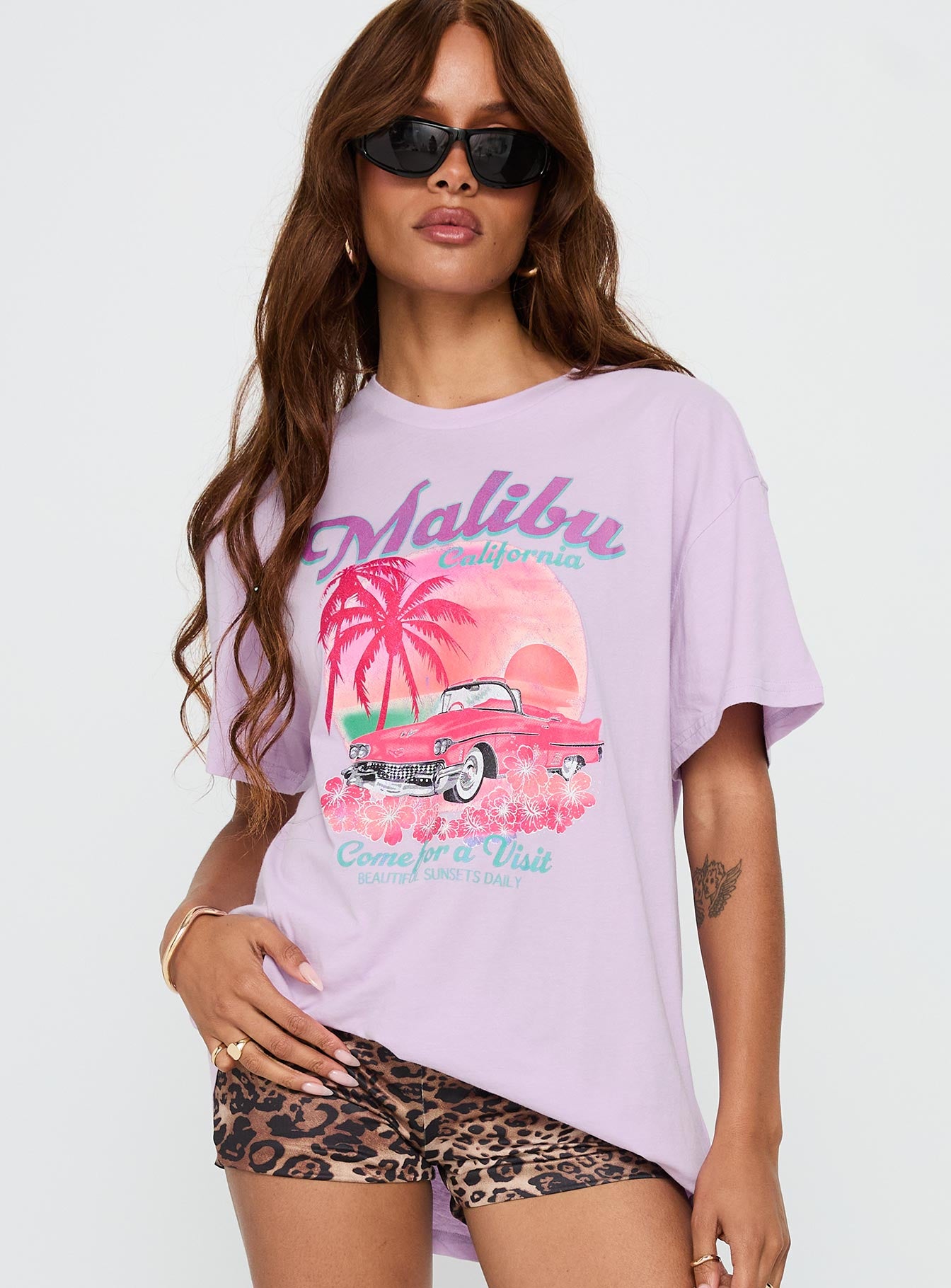 Malibu Sunset Oversized Graphic Tee Purple-Vipp Girl