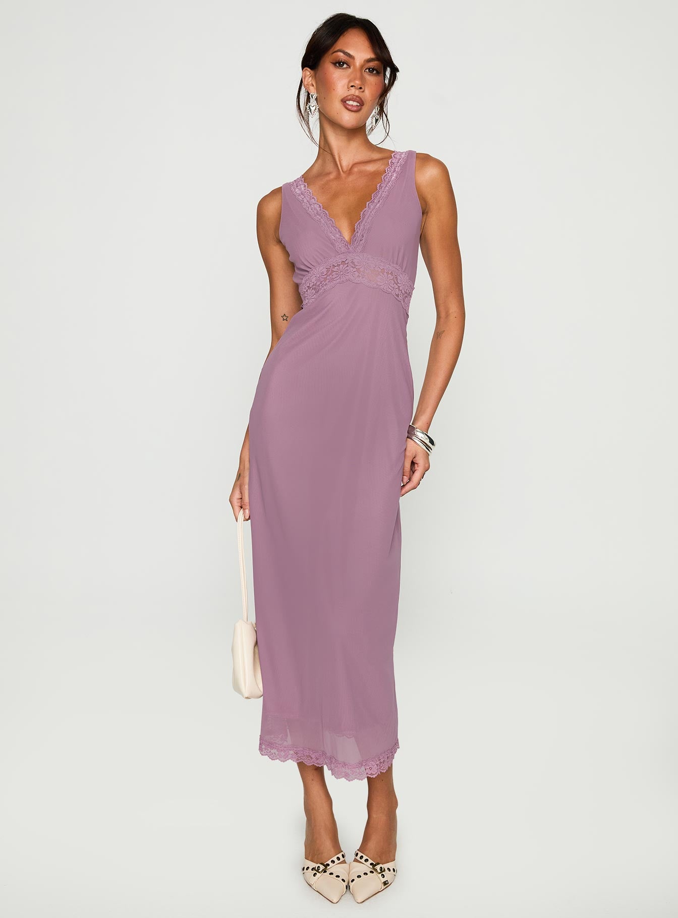 Between The Lines Lace Trim Maxi Dress Purple-Vipp Girl