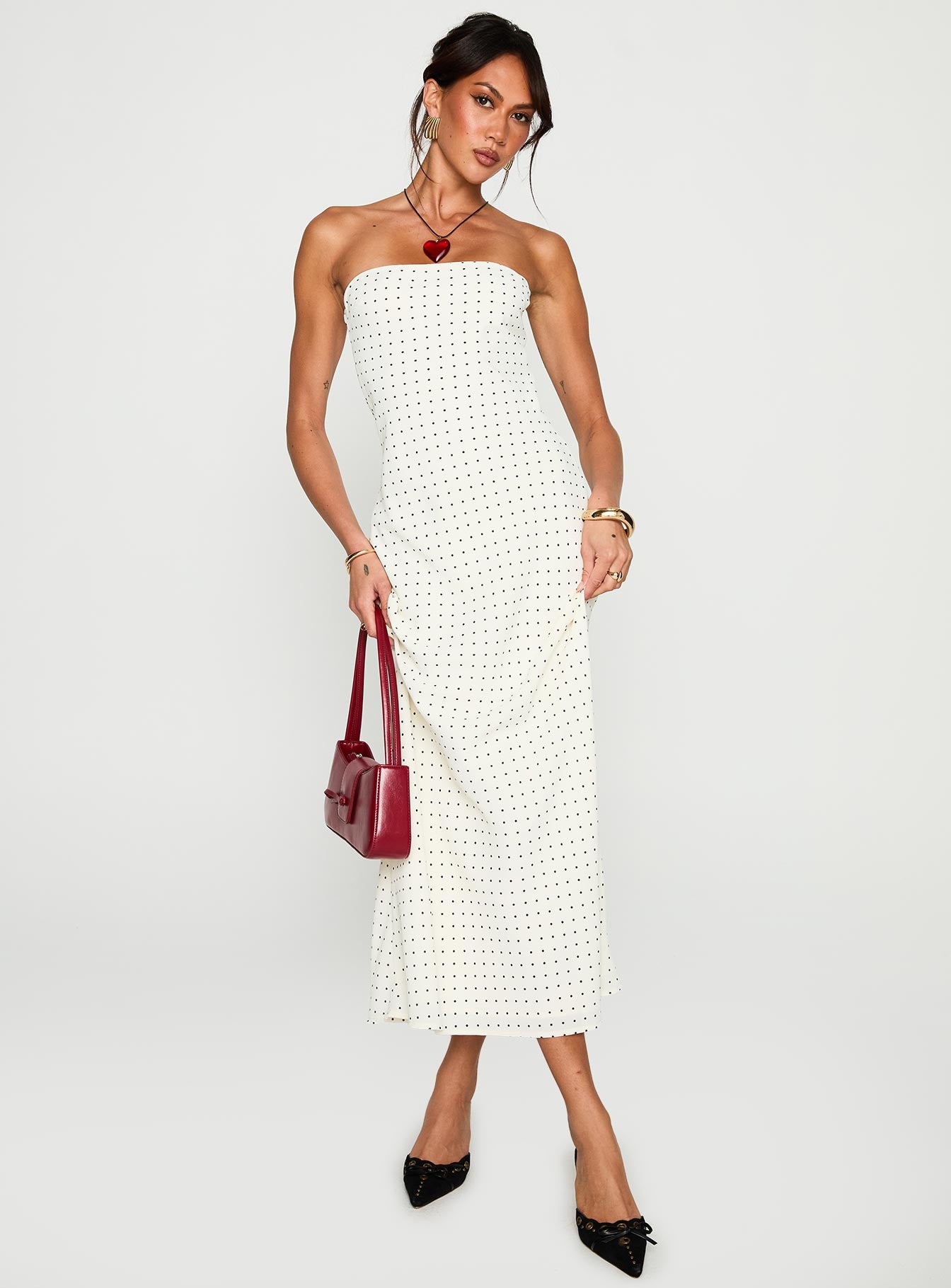 Just For Fun Strapless Maxi Dress White Polka Dot-Vipp Girl