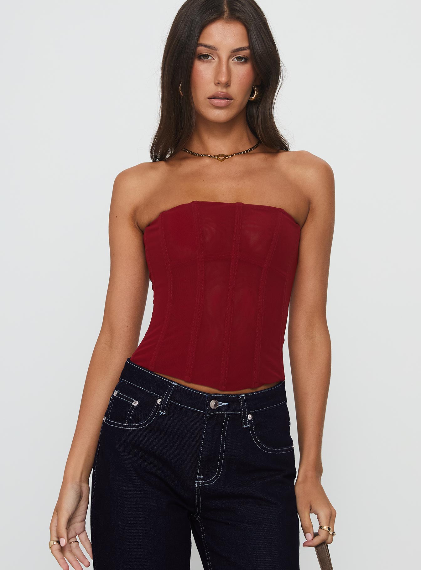 Oscuro Longline Mesh Corset Top Berry-Vipp Girl