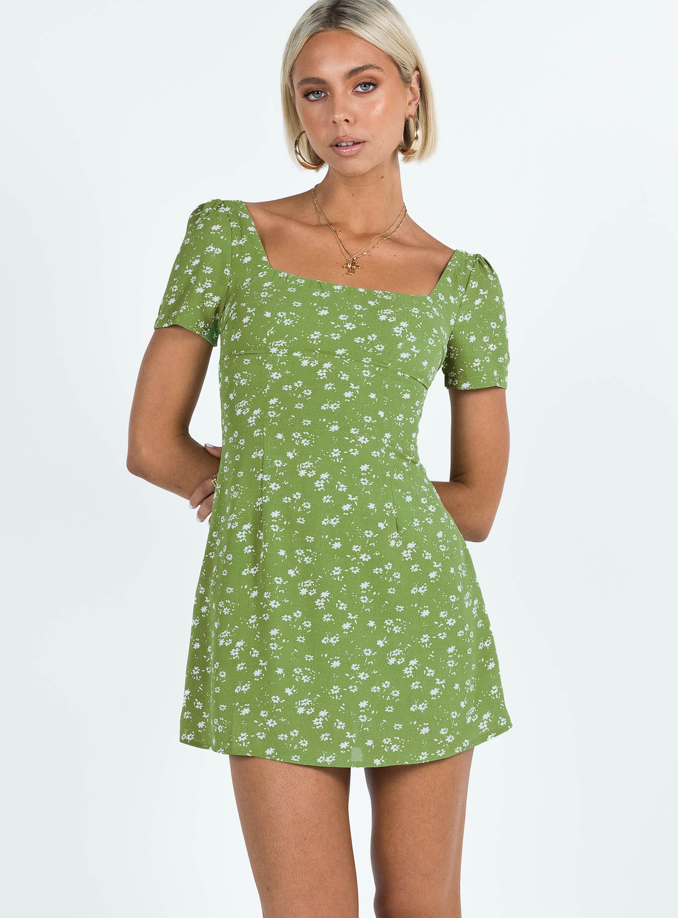 Hastings Mini Dress Olive Green Floral-Vipp Girl