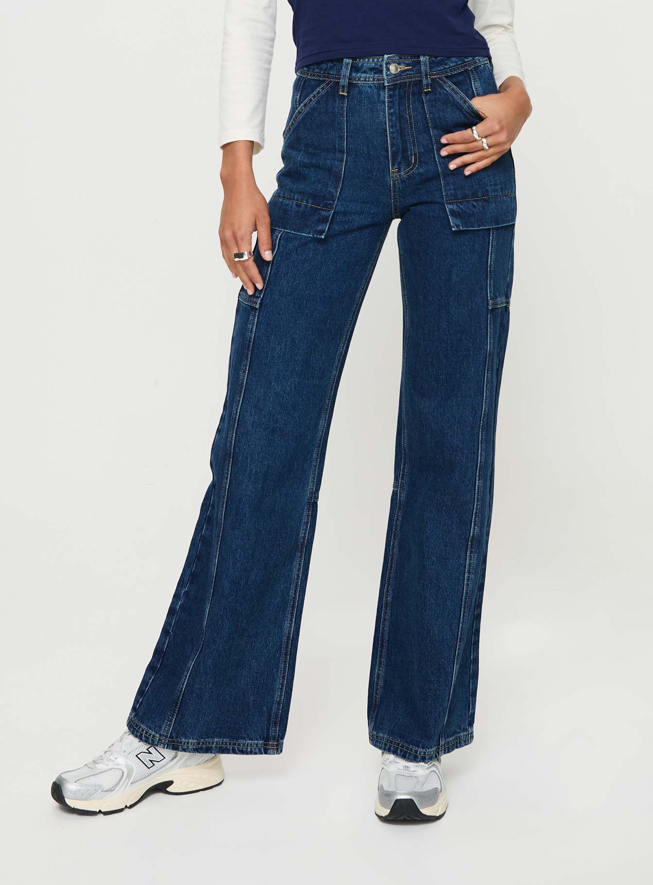 Chad High Rise Wide Leg Cargo Jeans Dark Wash Denim-Vipp Girl