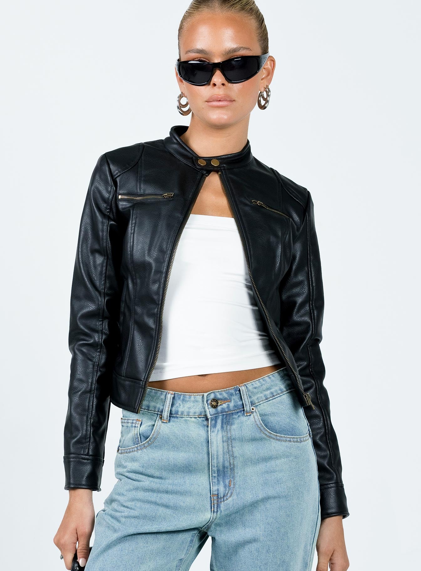 Pottsville Faux Leather Moto Jacket Black-Vipp Girl