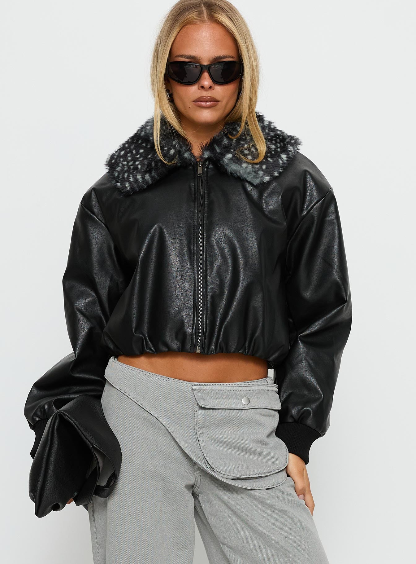 Koemi Faux Leather Collared Jacket Black-Vipp Girl