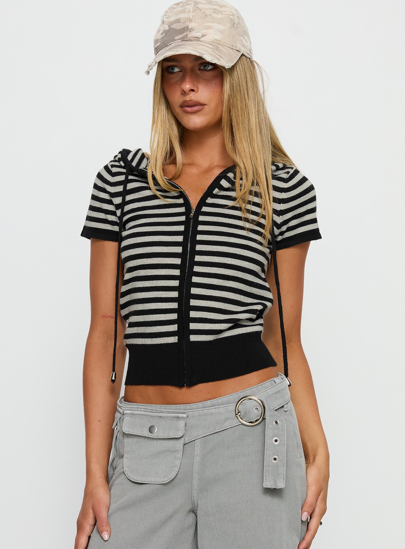 Kahlee Zip Through Hoodie Grey / Black Stripe-Vipp Girl