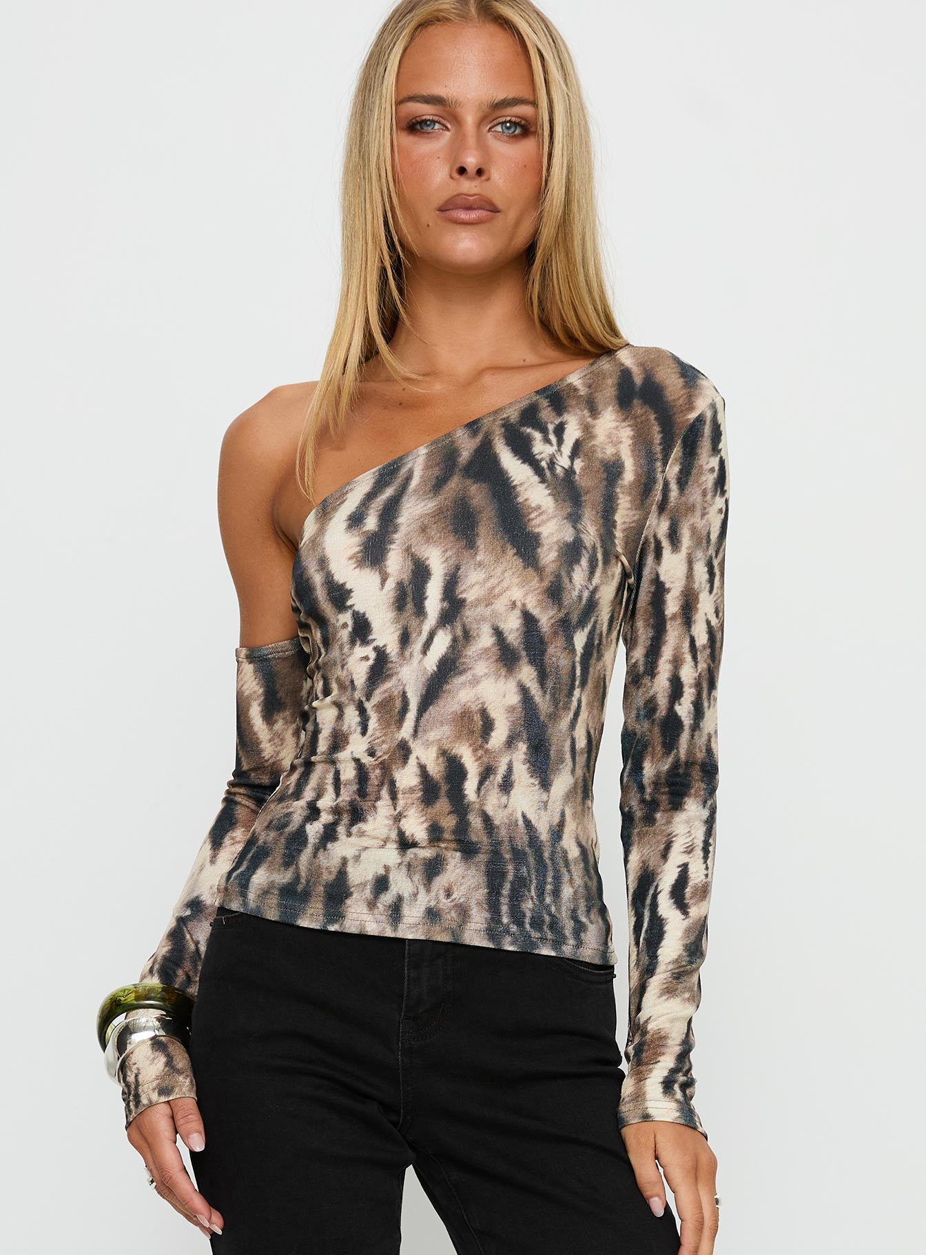 Evelene One Shoulder Long Sleeve Top Animal-Vipp Girl