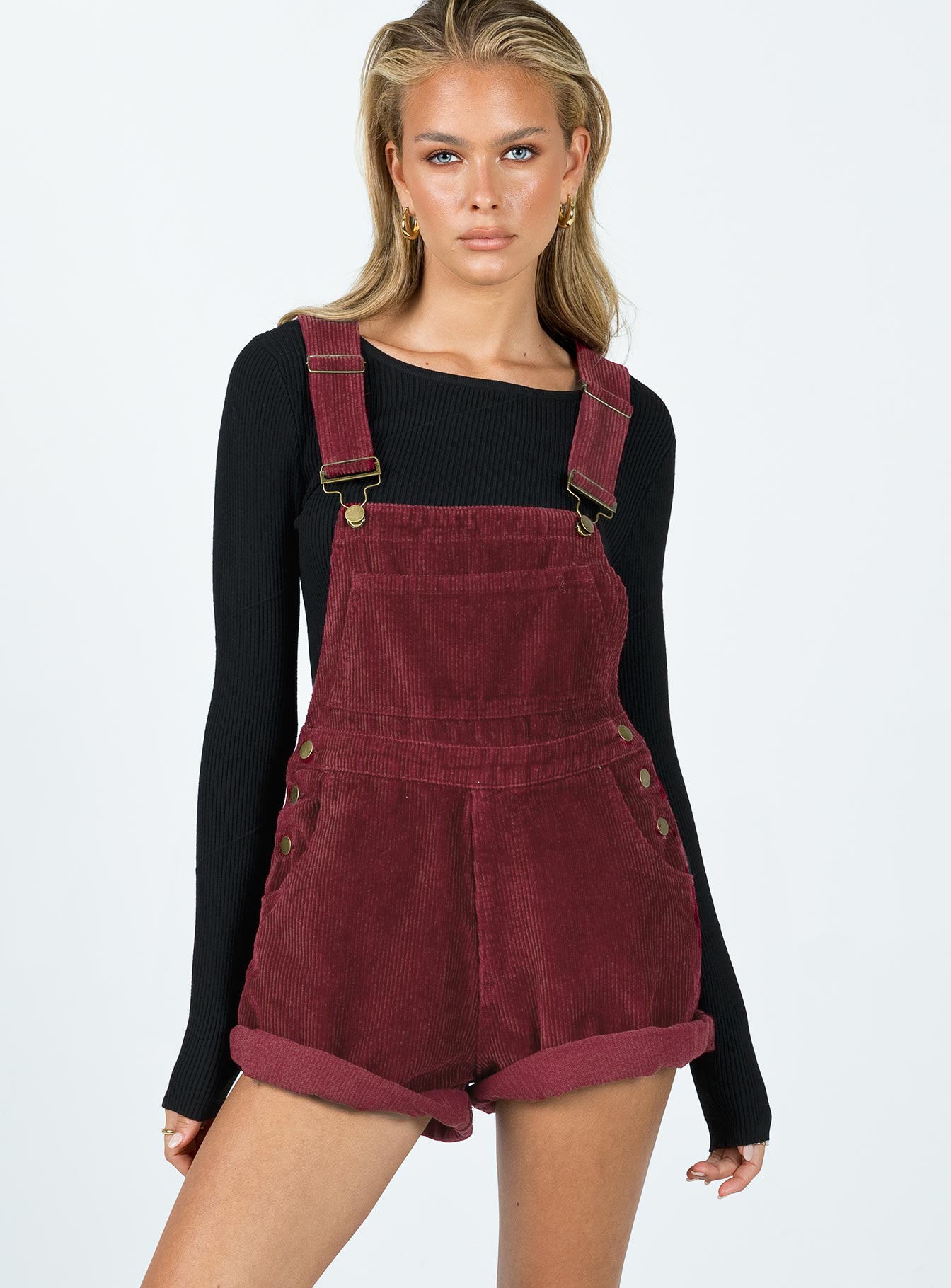 Kacey Short Overalls Burgundy-Vipp Girl