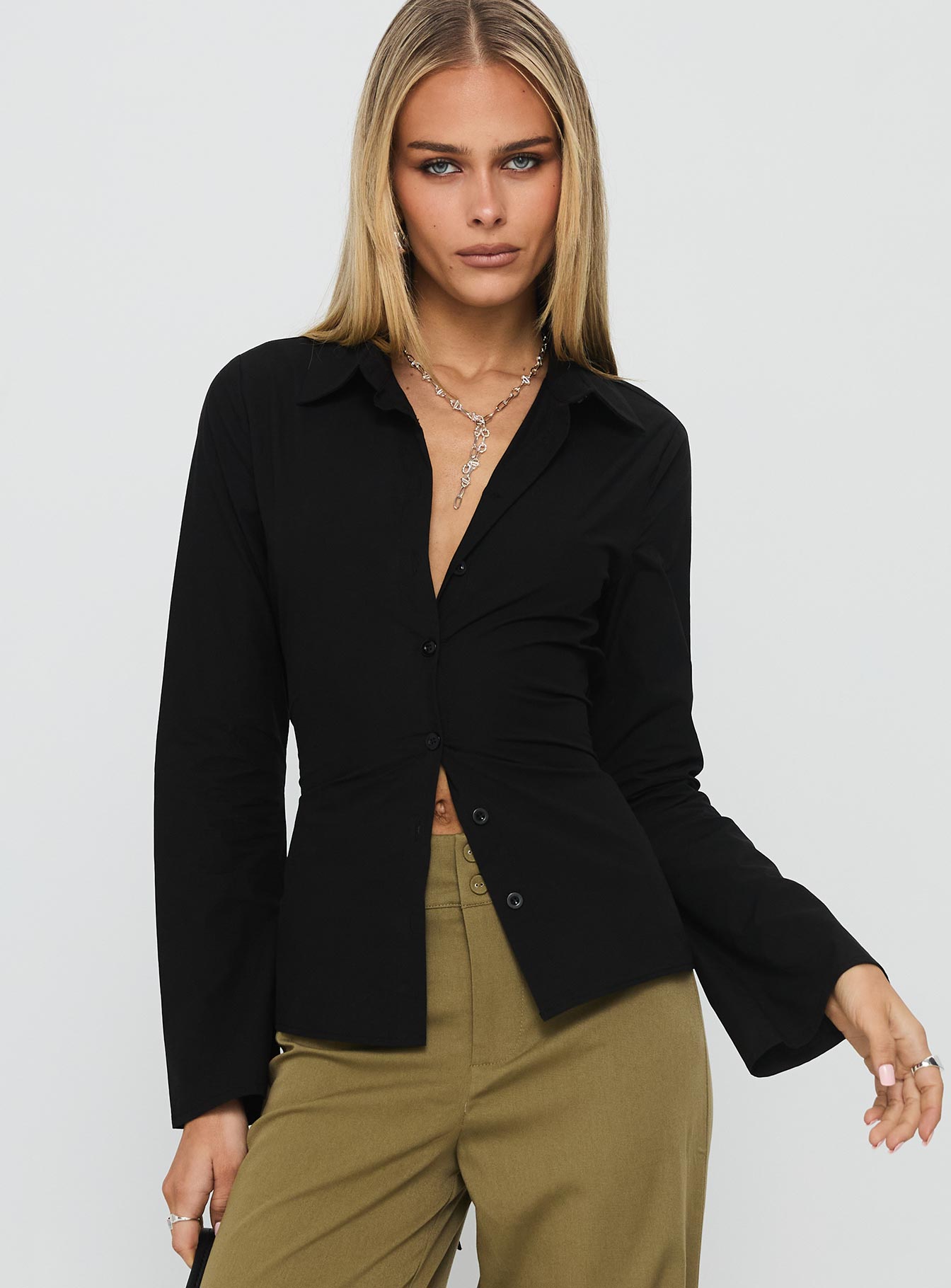 Eryx Tie Back Button Up Top Black-Vipp Girl