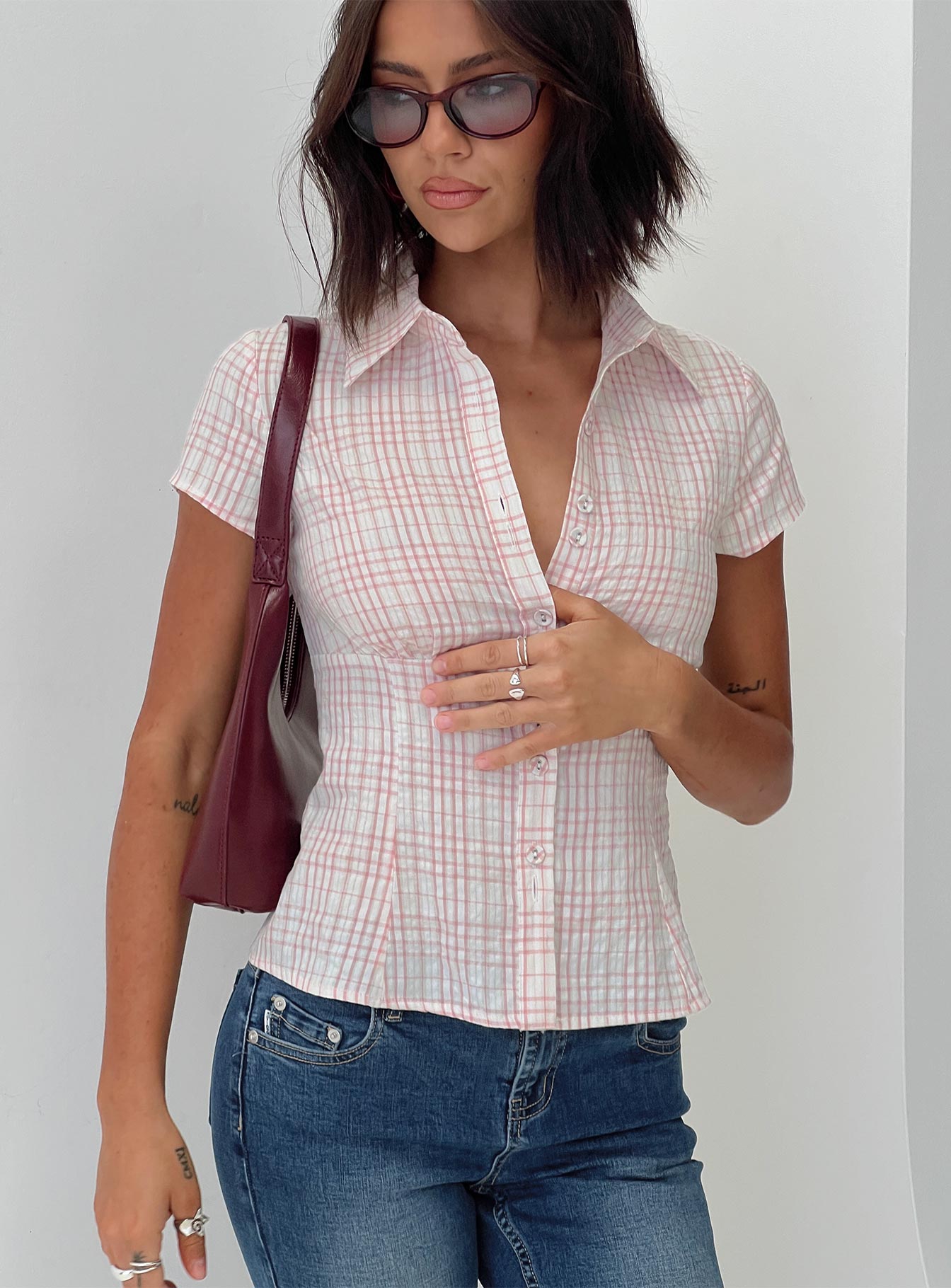 Cottesloe Blouse Top Pink Check-Vipp Girl